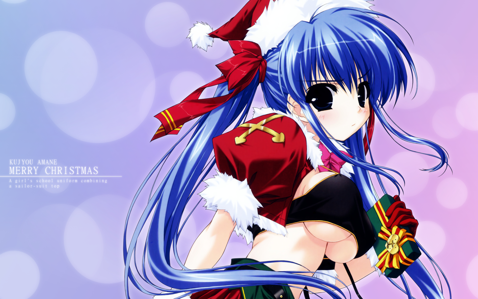 девушка с синими волосами и шляпой санты позирует для фото