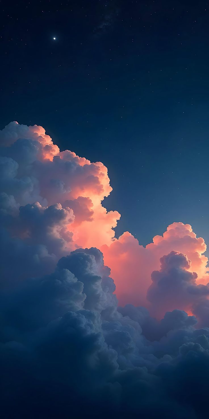 есть изображение неба с облаками и летящего в небе самолета