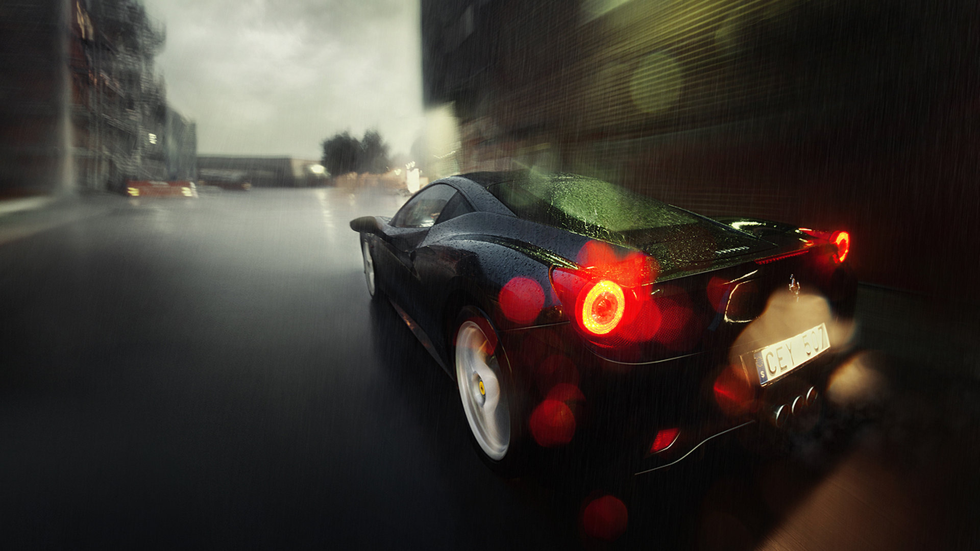 Bugatti на дождливом асфальте скачать