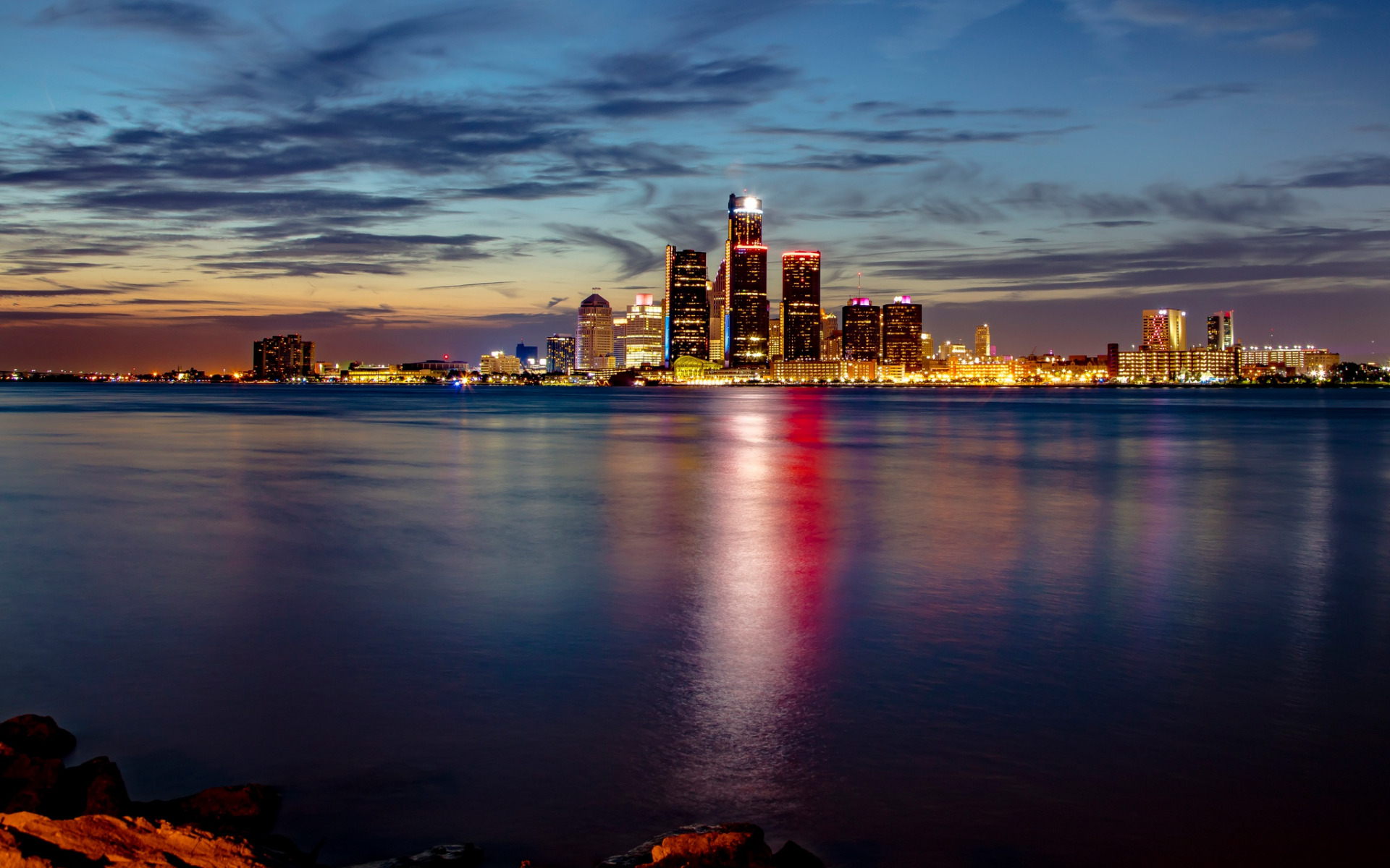 detroit, ночь, река