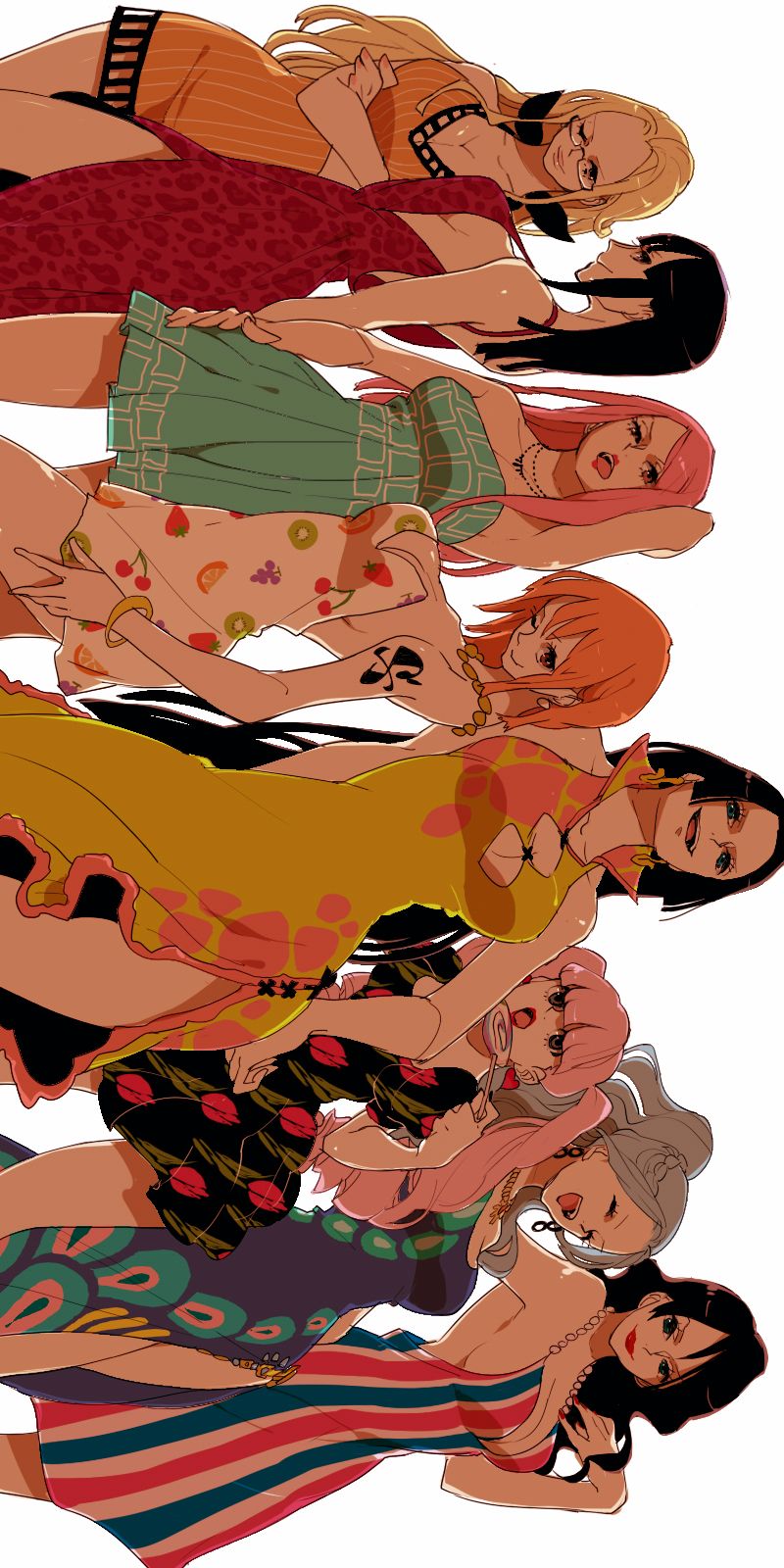 аниме девушки в группе позируют с руками вокруг друг друга