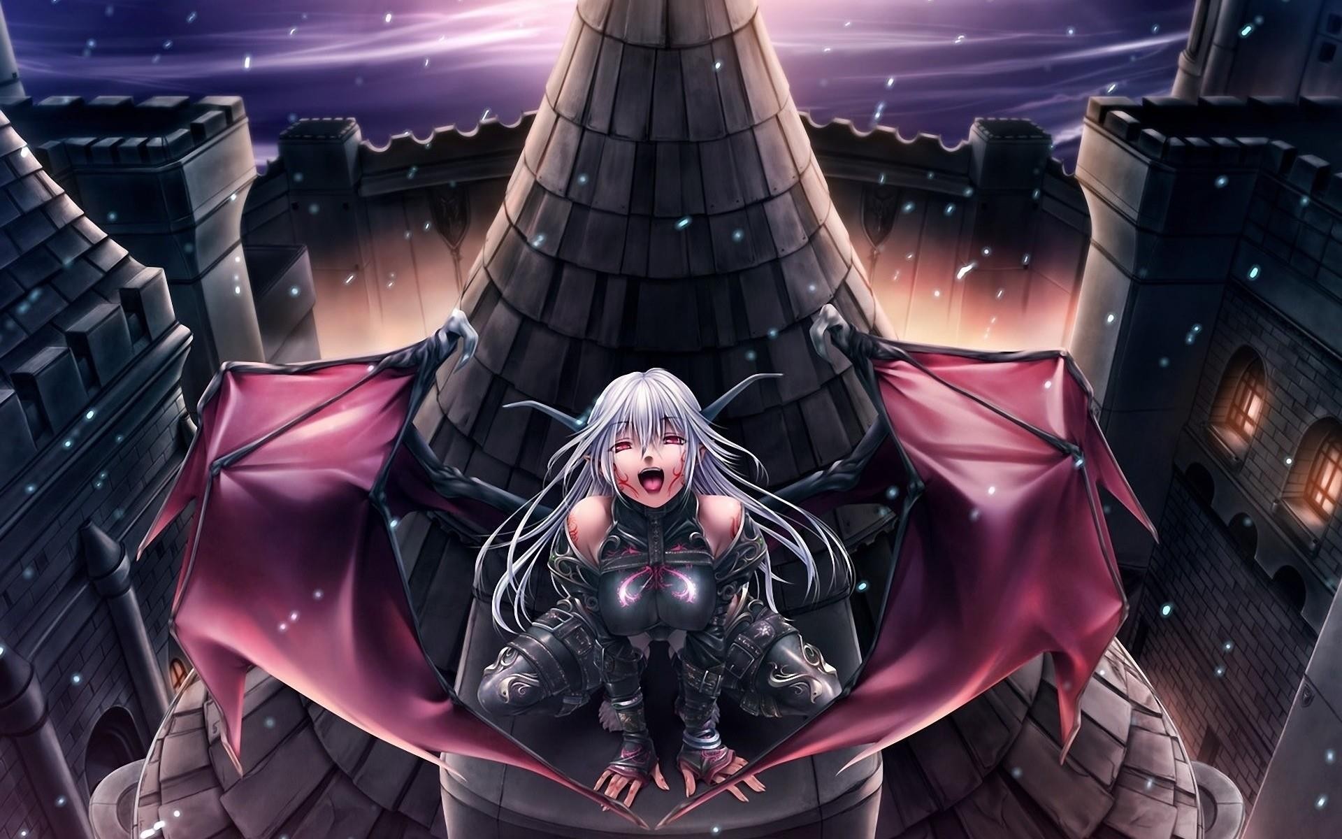 девушка, anime, демон