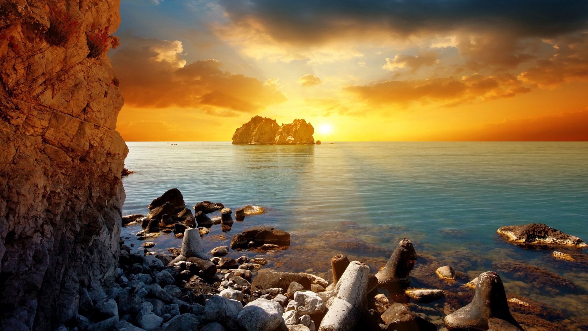 закат, море, красивый