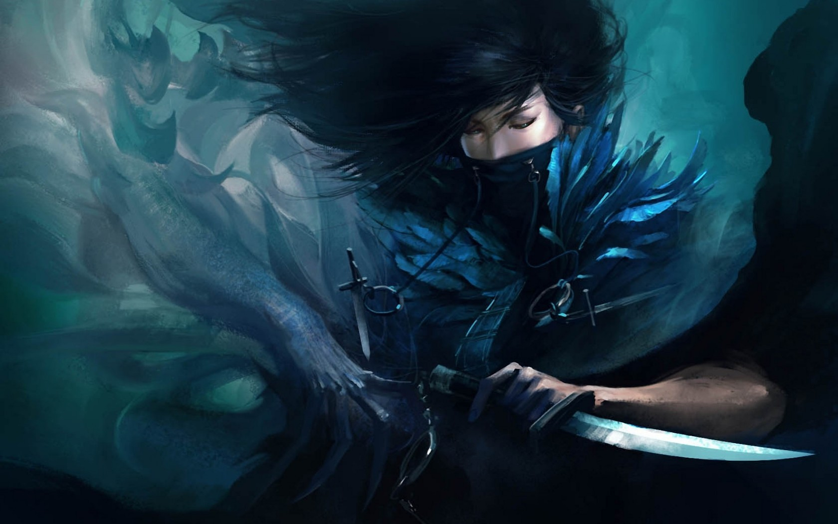 девушка, нож