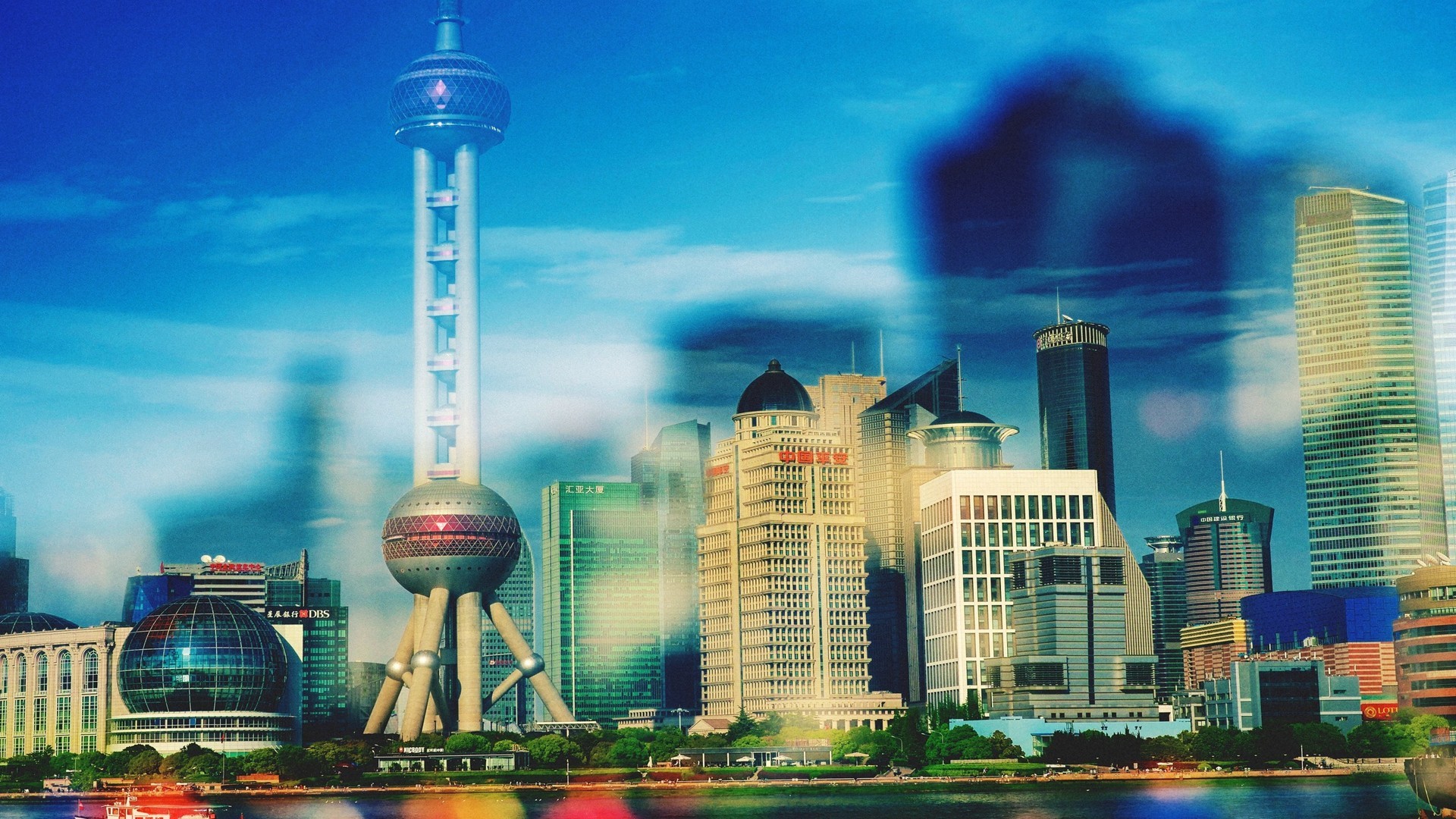 pudong, skyline, фон