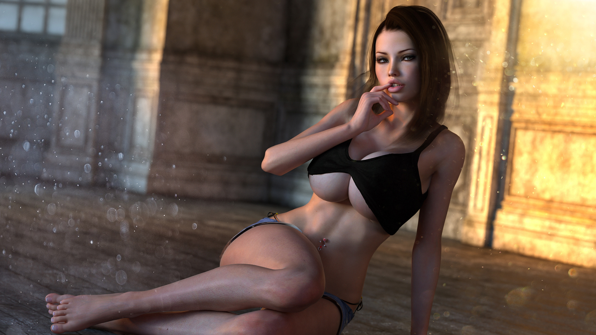 компьютерная графика, сиськи, нога