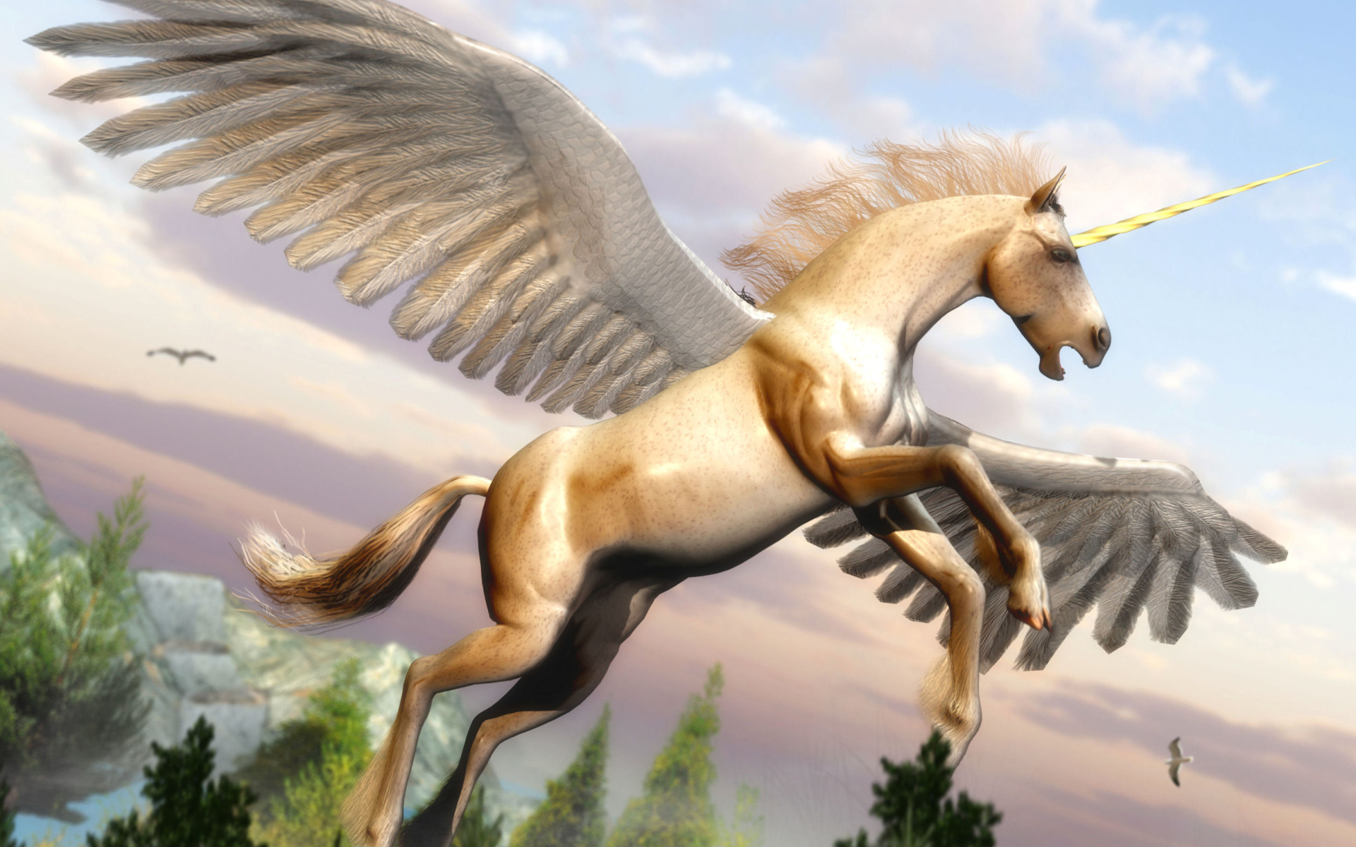 volando, unicórnio, por