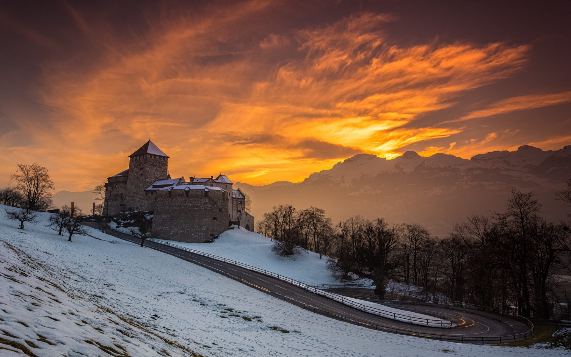 закат, дорога, картинка