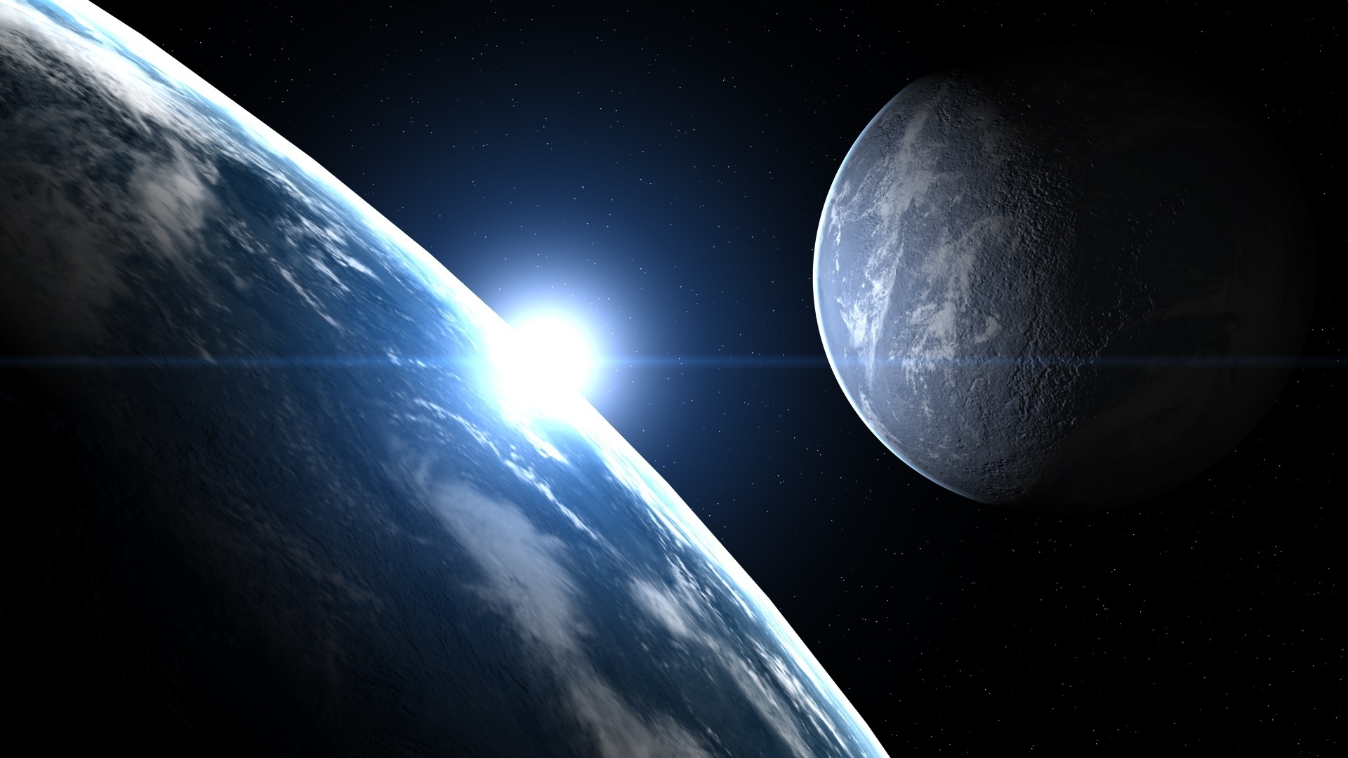 Обои планета спутник свет след картинки на рабочий стол на тему Космос - скачать скачать