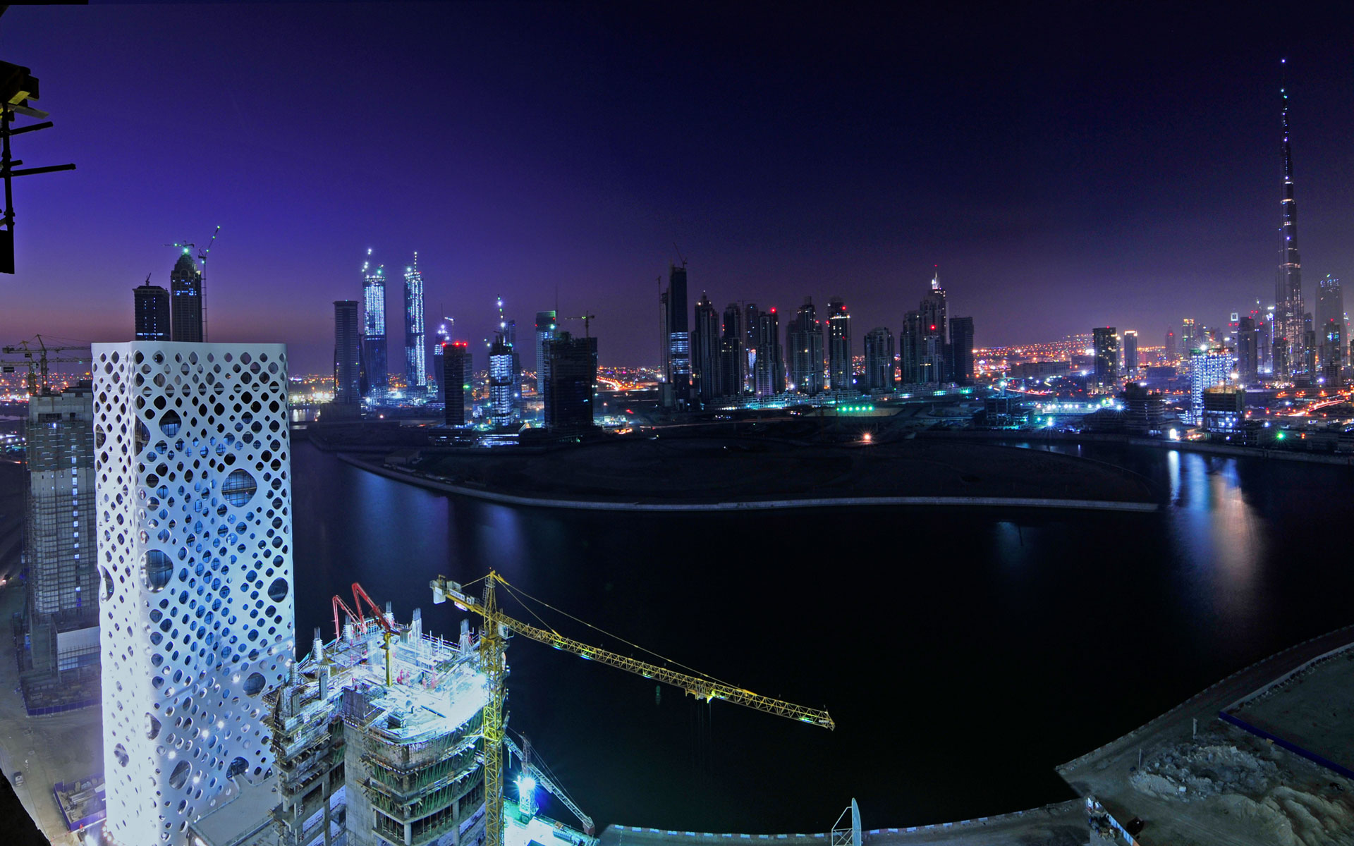 dubai, buildings, ночь