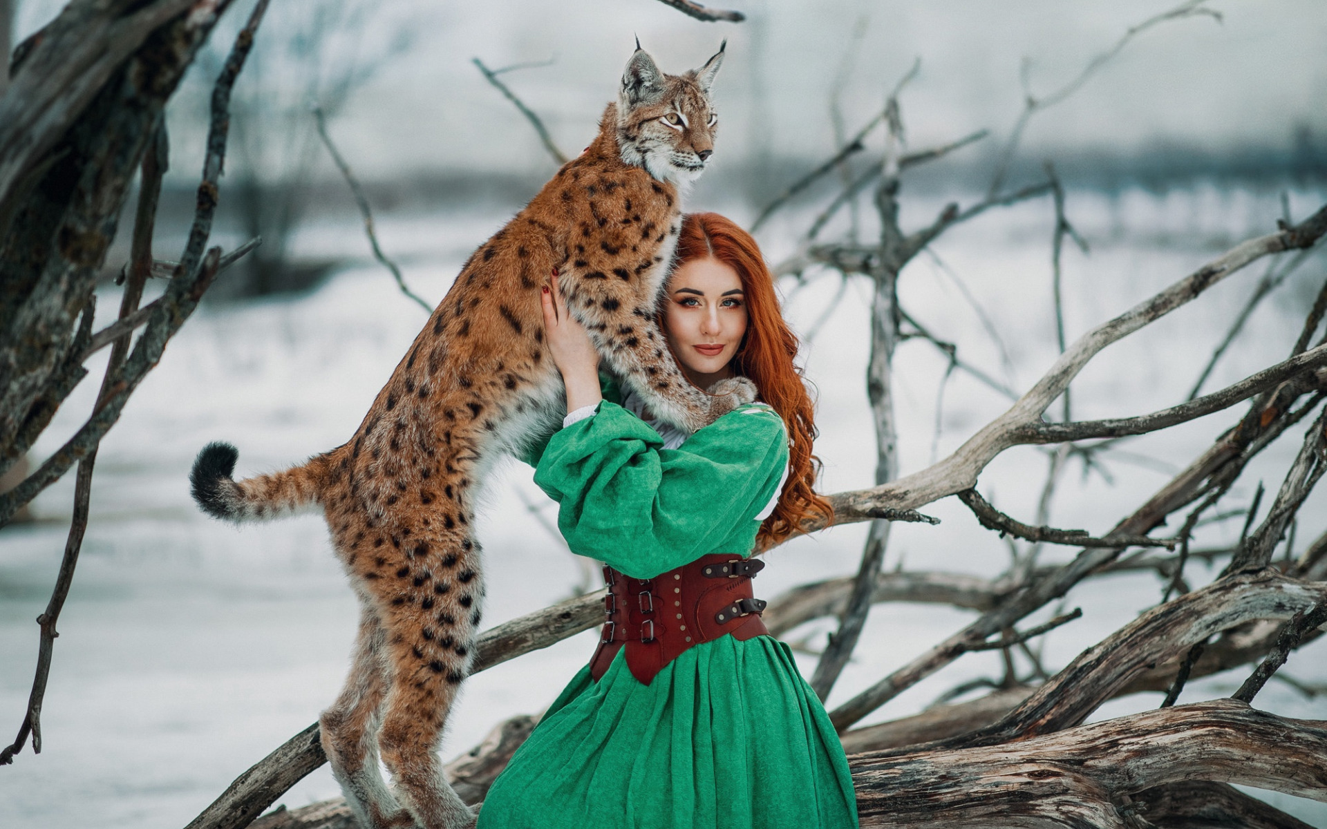 рысь, девушка, рыжая