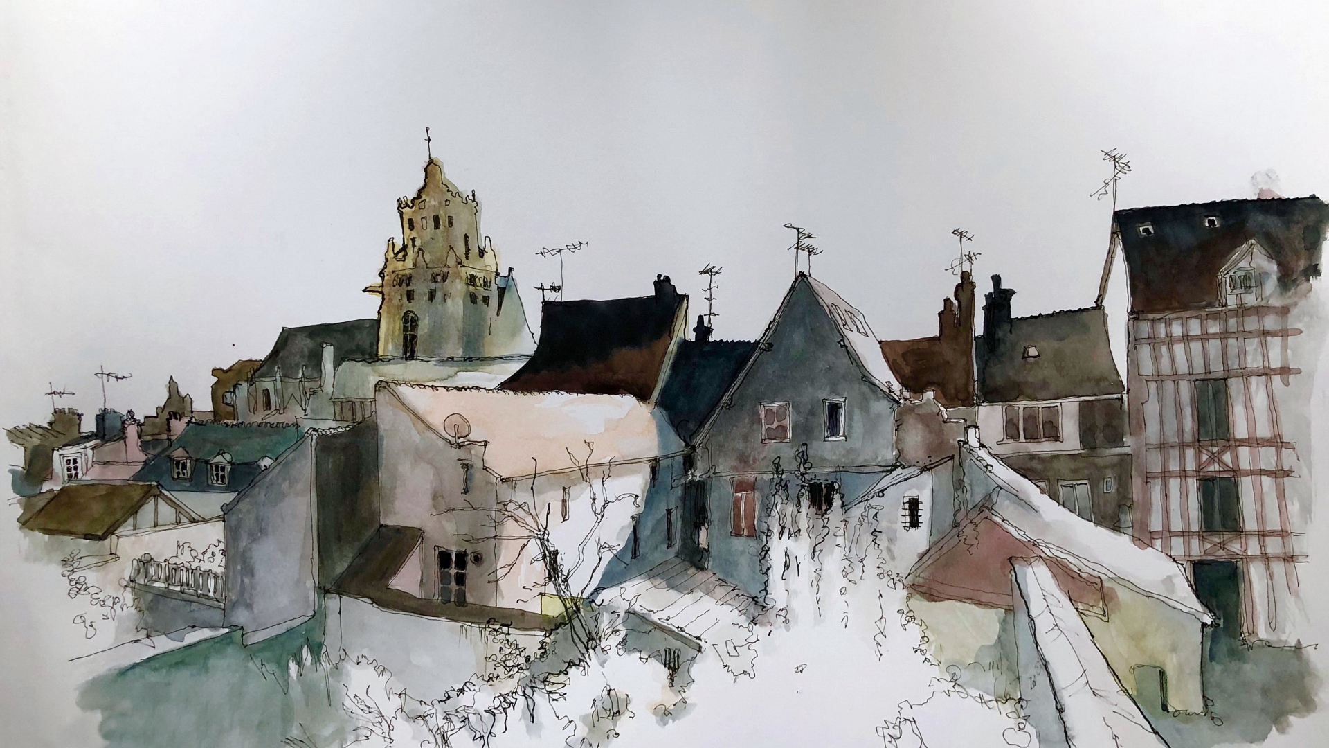 город, drawing, house