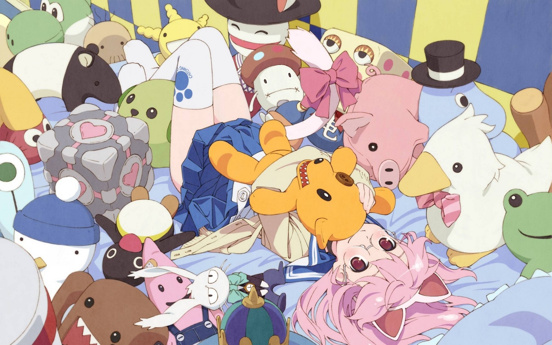 есть много чучел животных, которые все вместе в постели