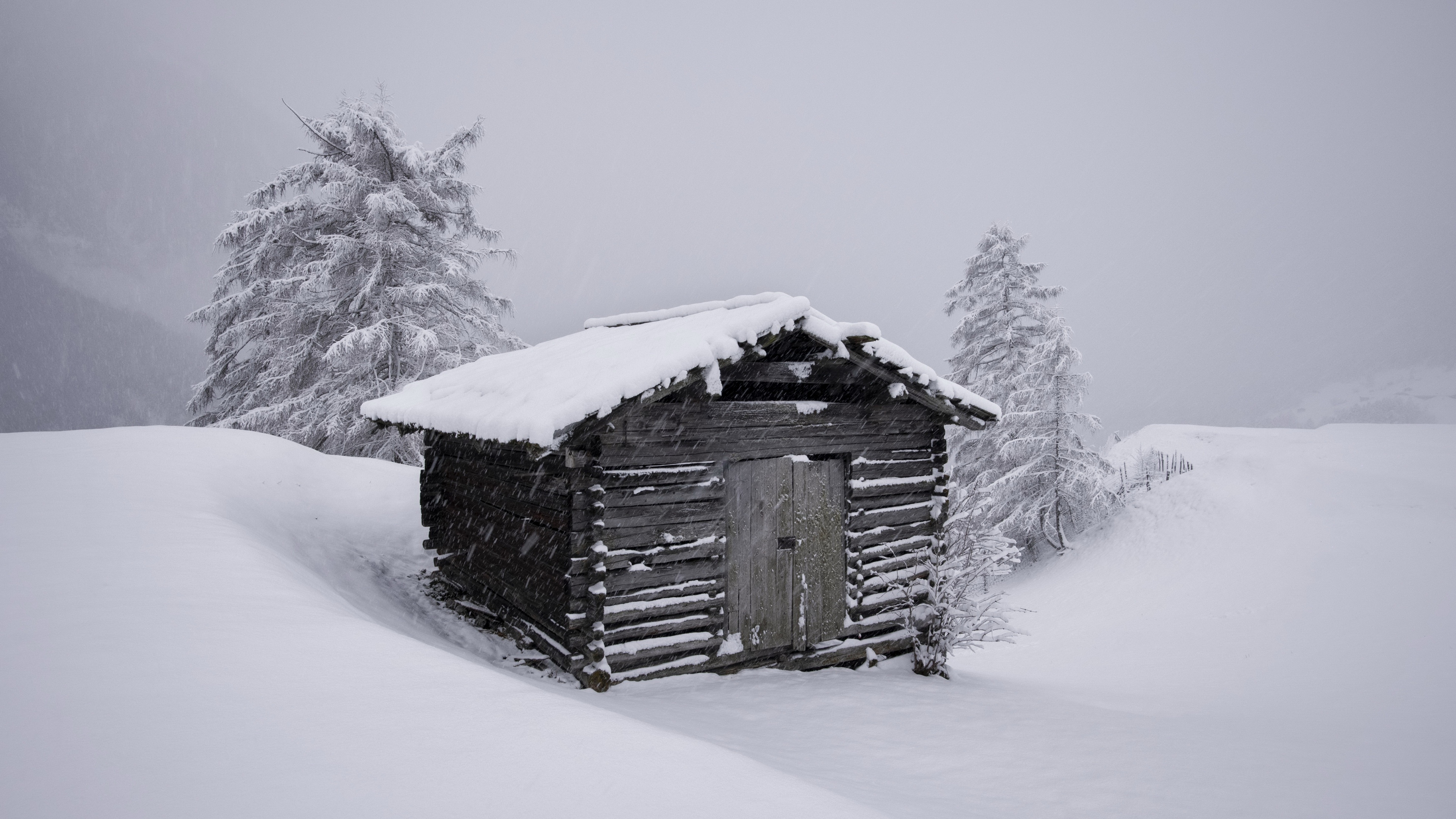 изба, снег, гора