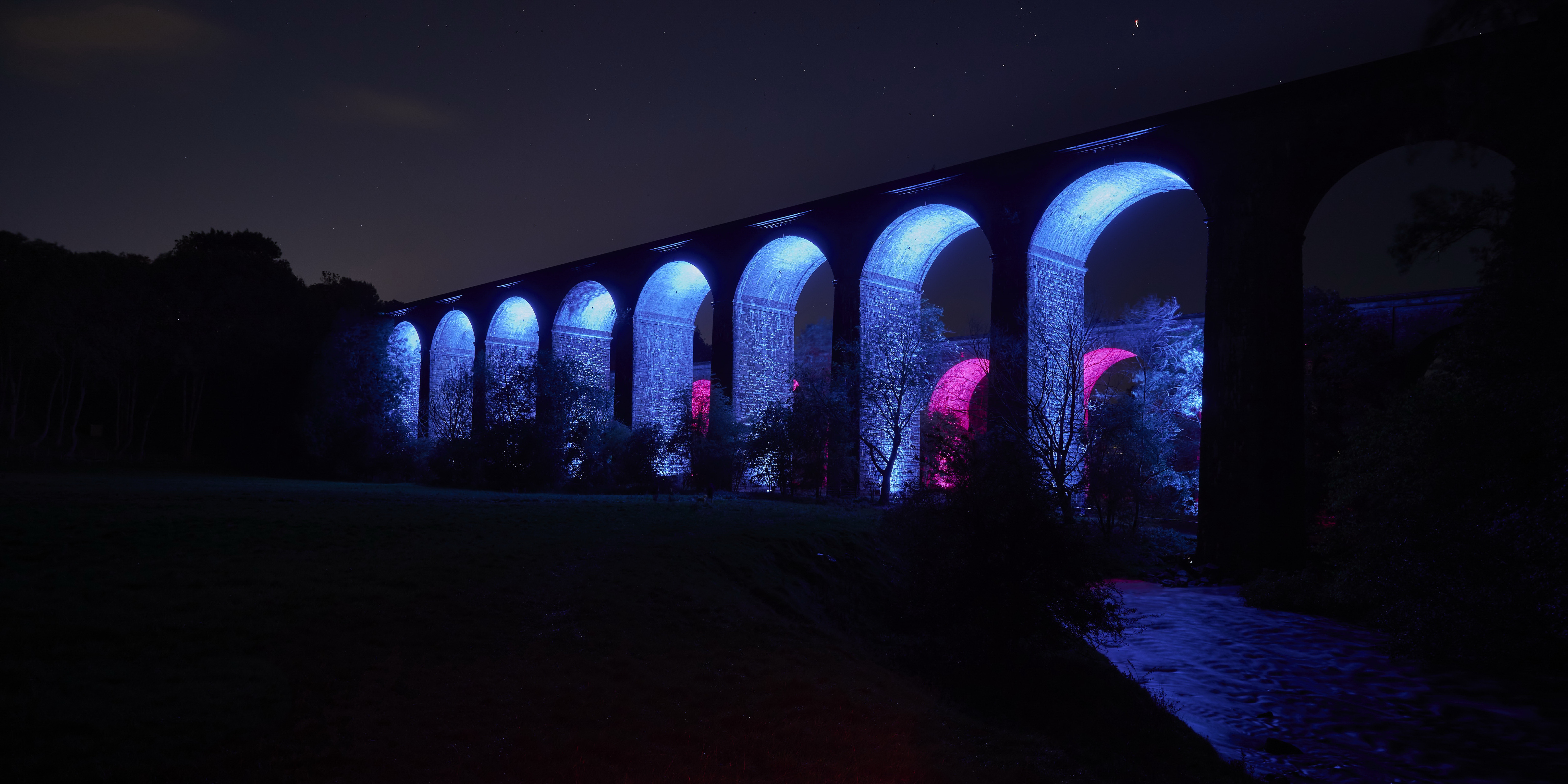 мост, ночь, виадук