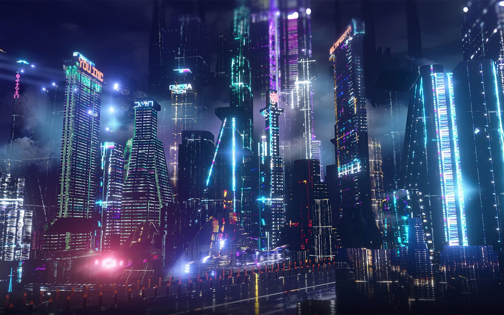 город, neon, огни