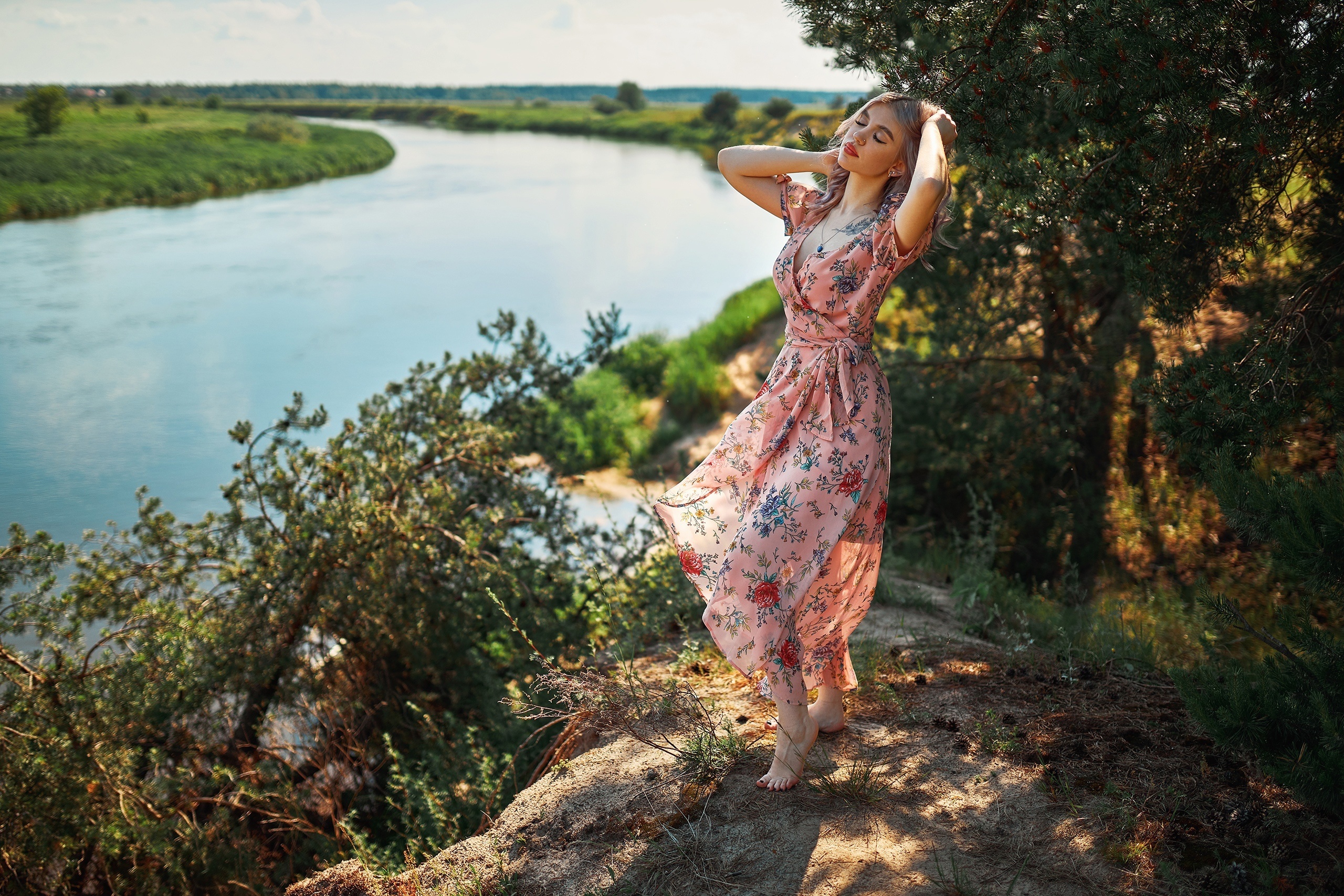 река, девушка, природа