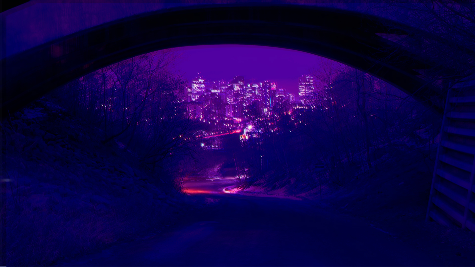 неон, город, ночь