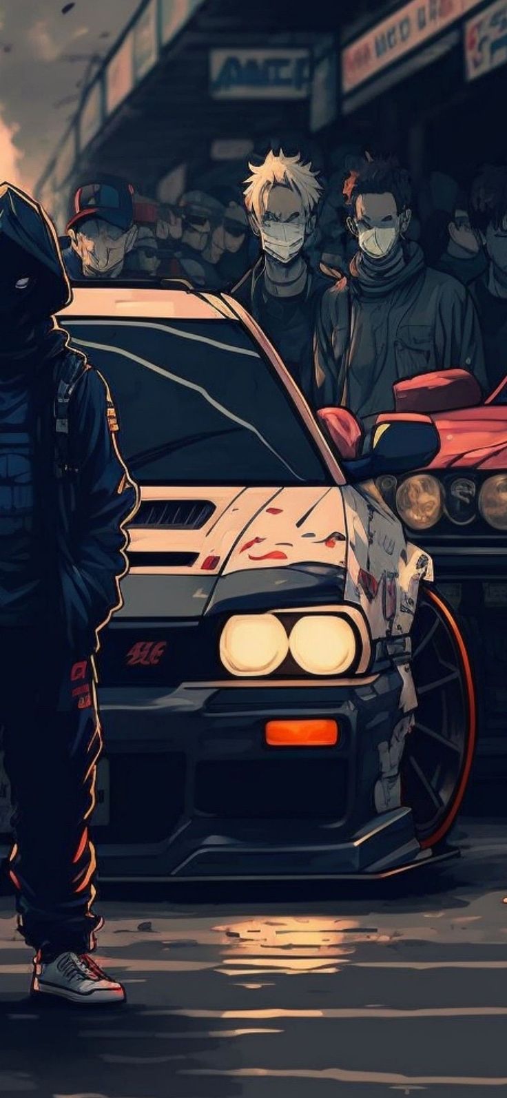 пейзаж, автомобиль, аниме