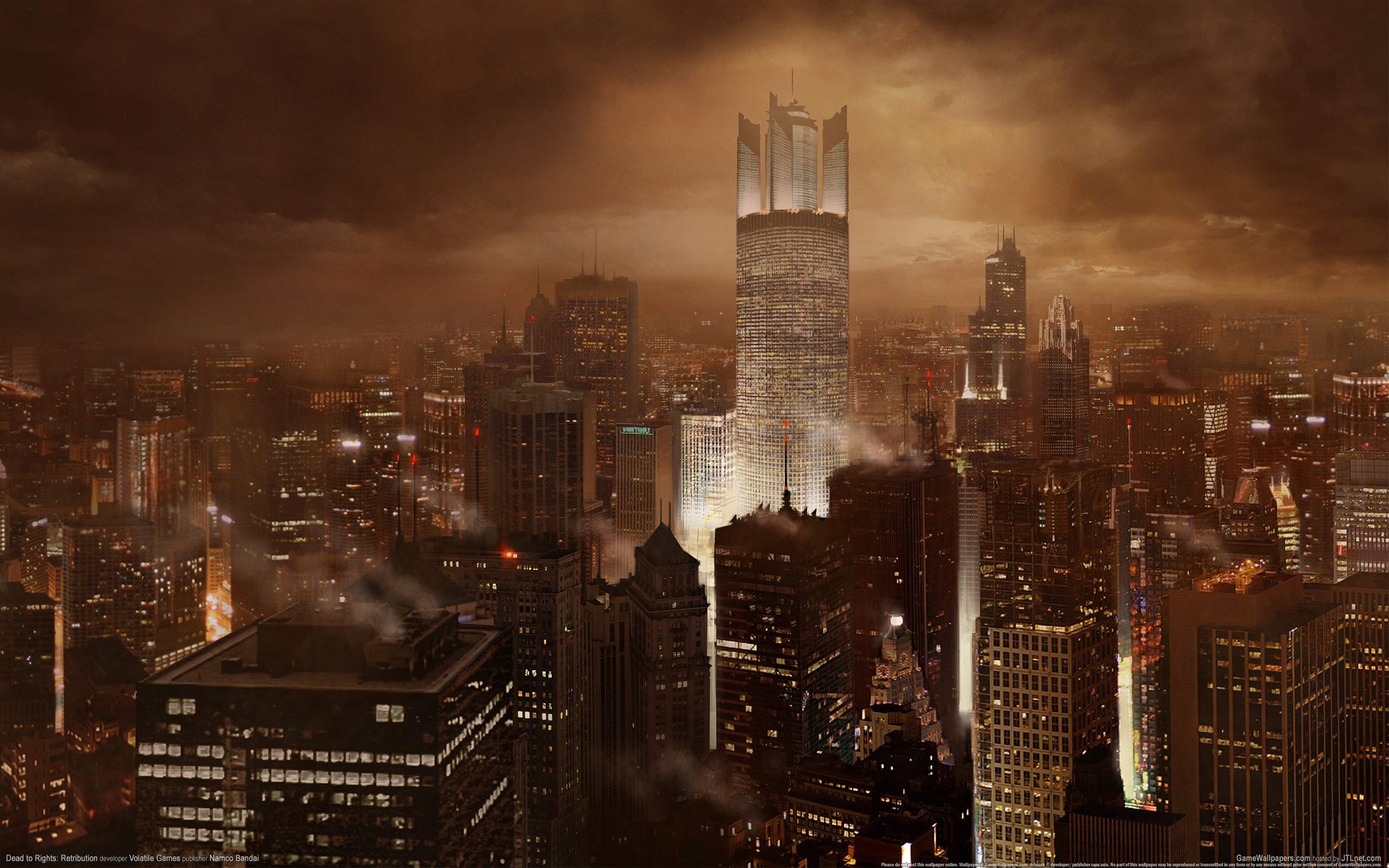 ночной вид на город с большим количеством высоких зданий