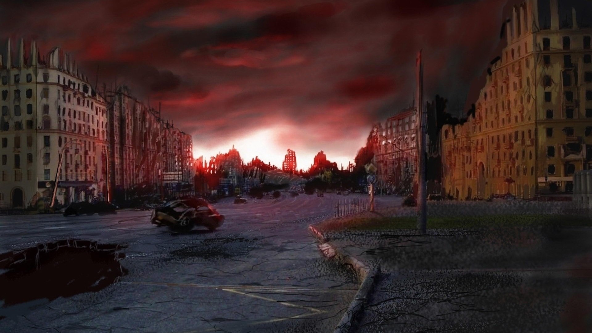 город, огонь