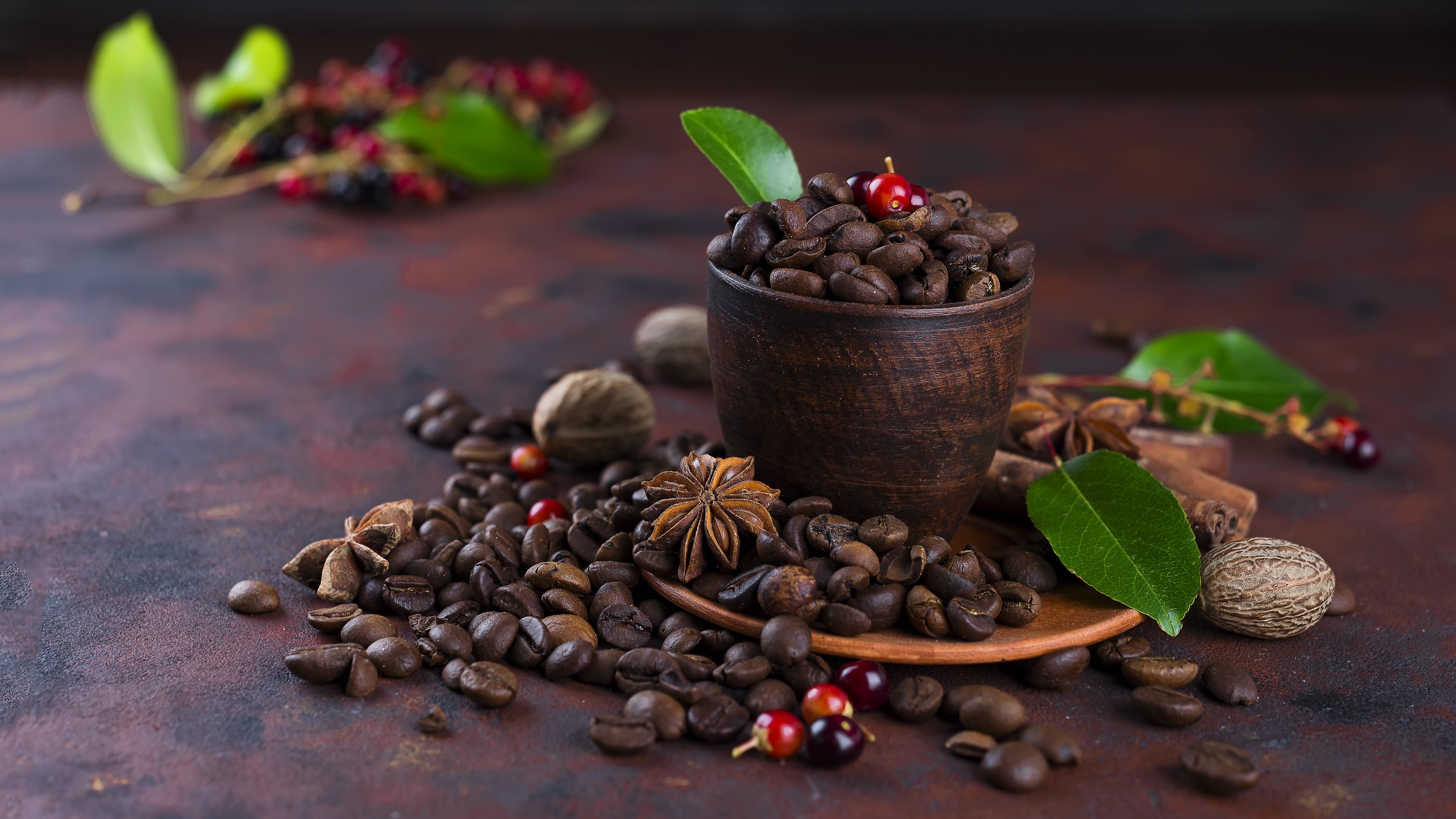 Чайные листья и кофейные зерна