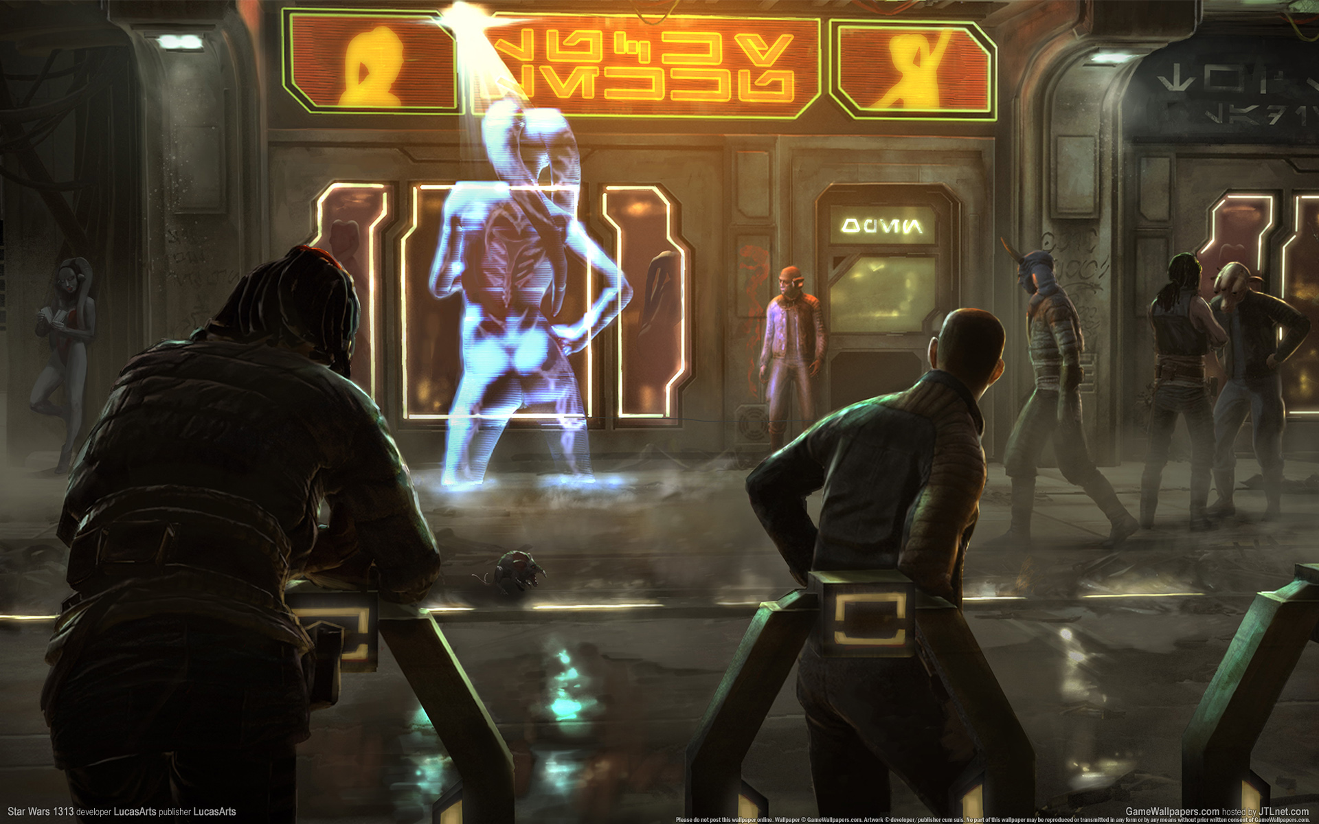 двое мужчин стоят перед неоновым знаком