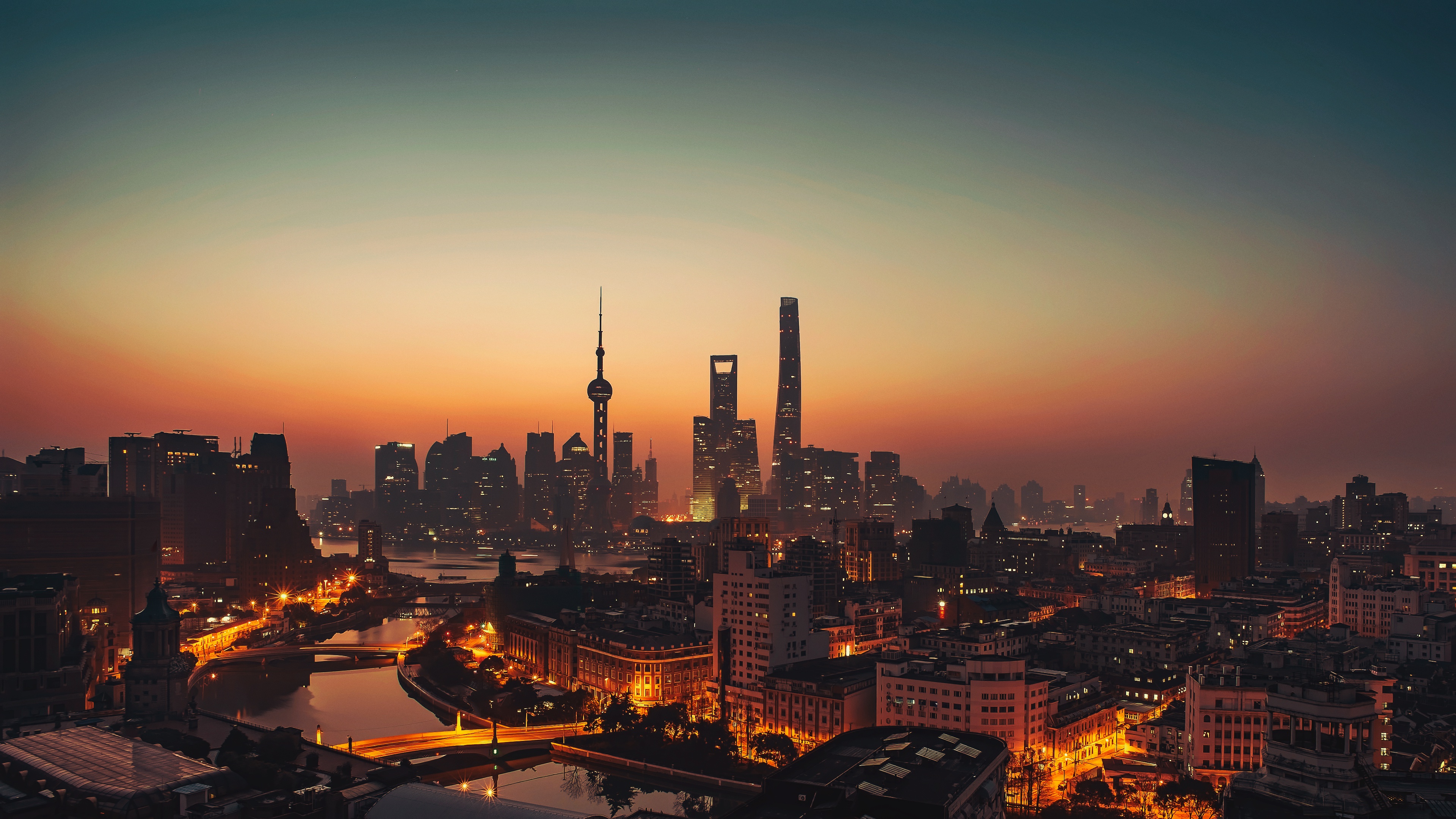 город, вечер, shanghai