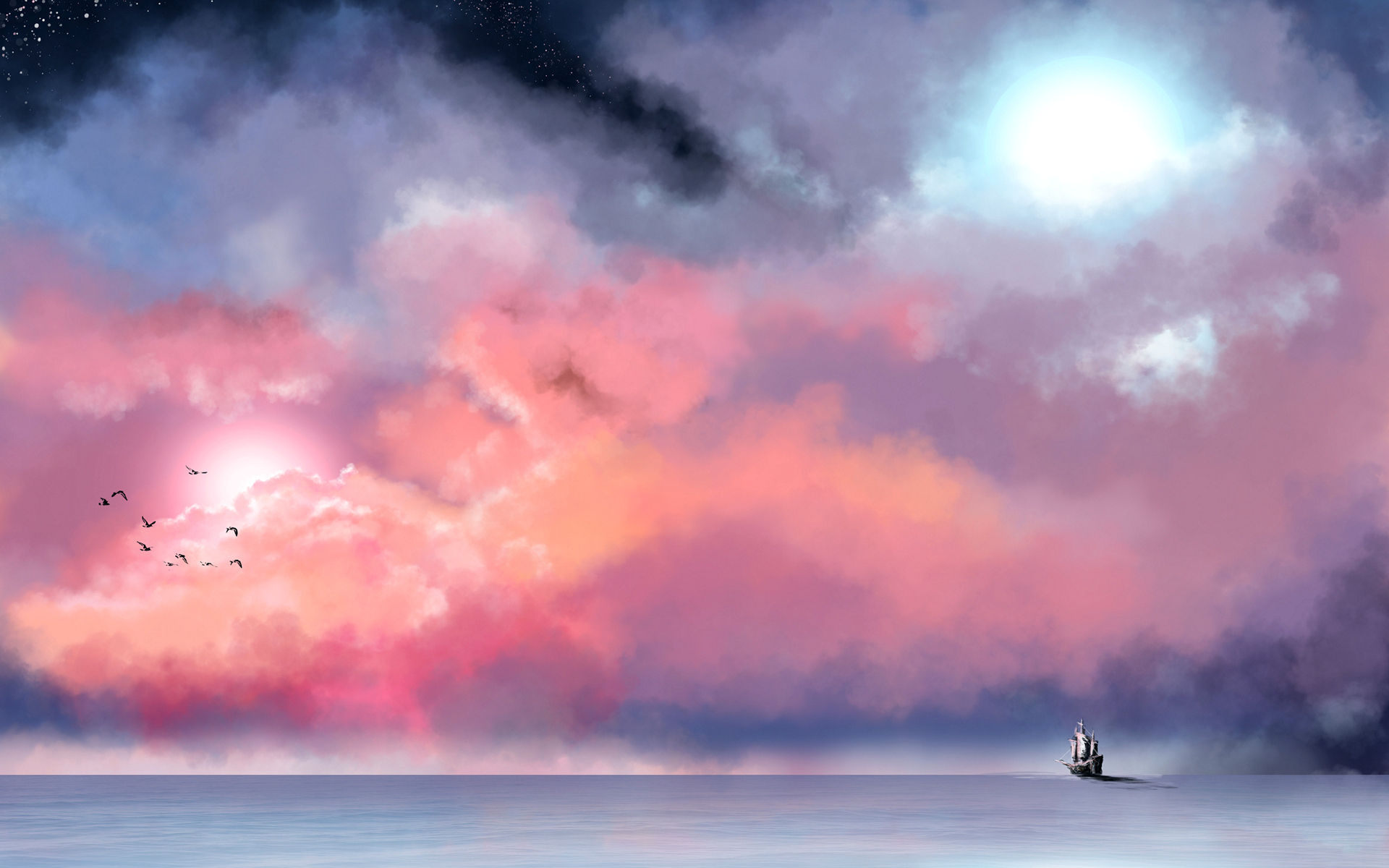 живопись, небо, море