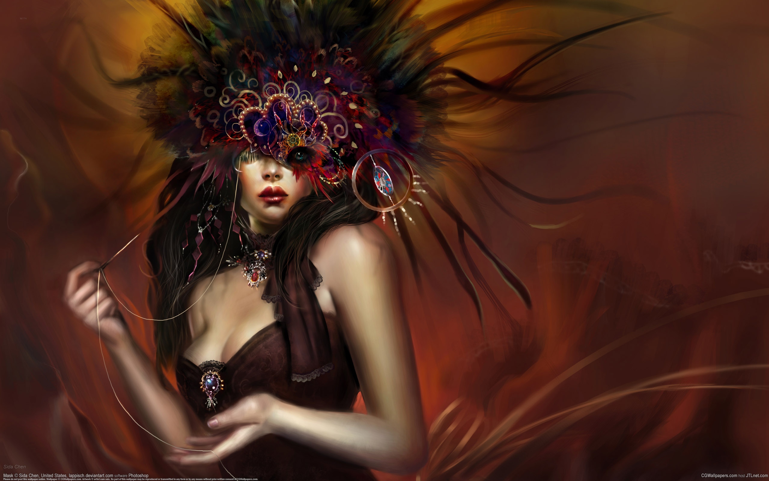 девушка, маске, карнавальной