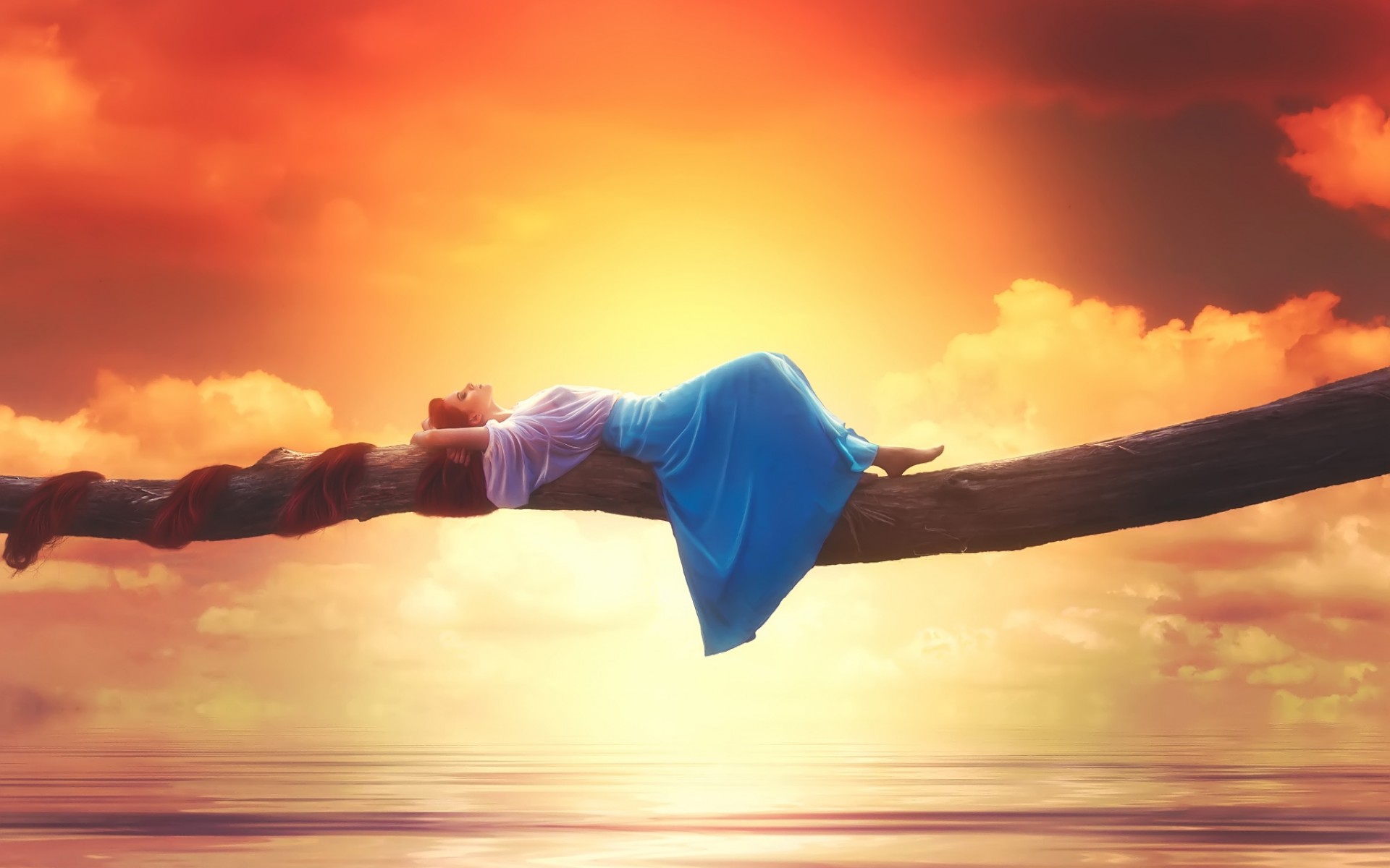 девушка, платье, волосы