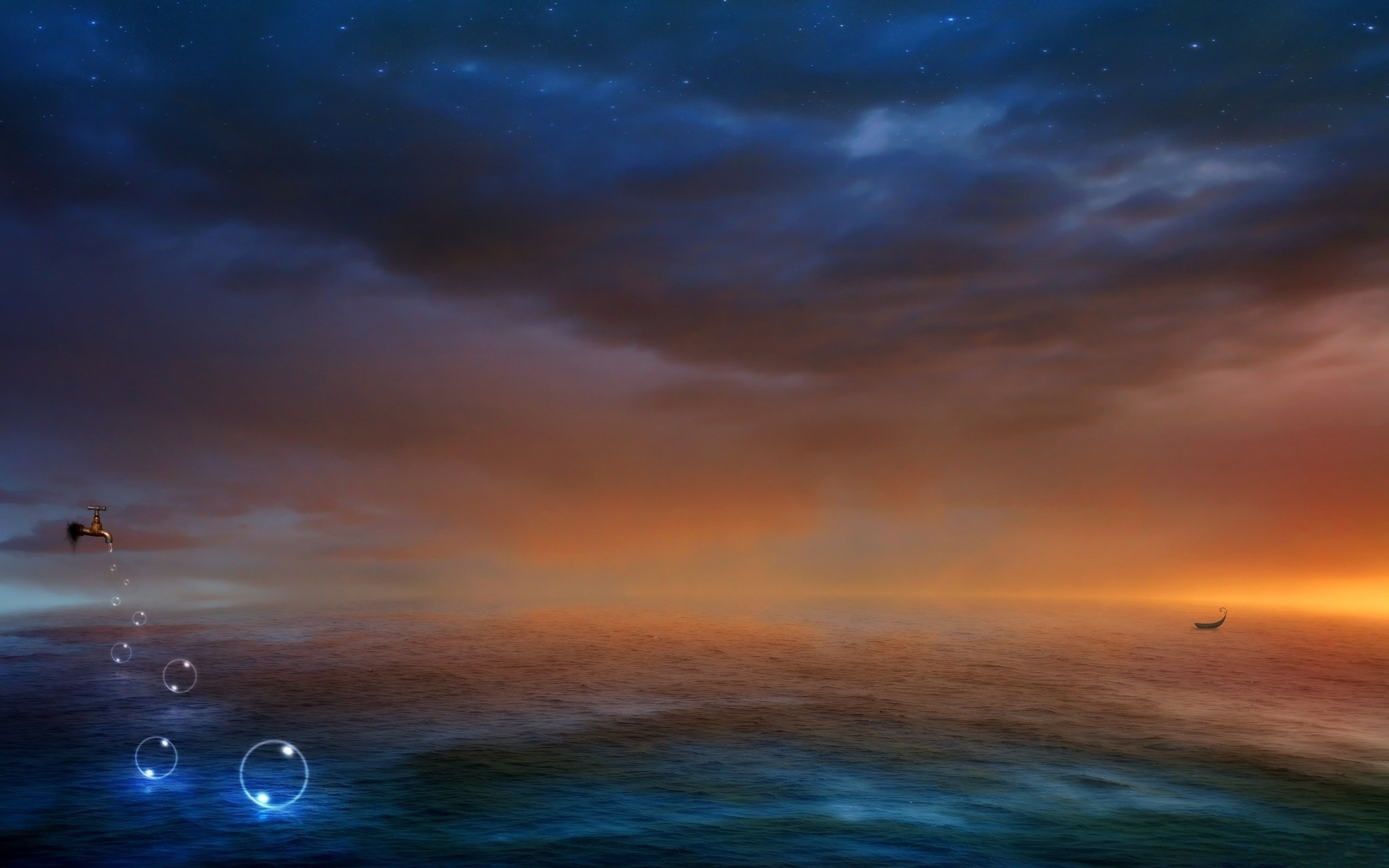 есть самолет, летящий над океаном на закате