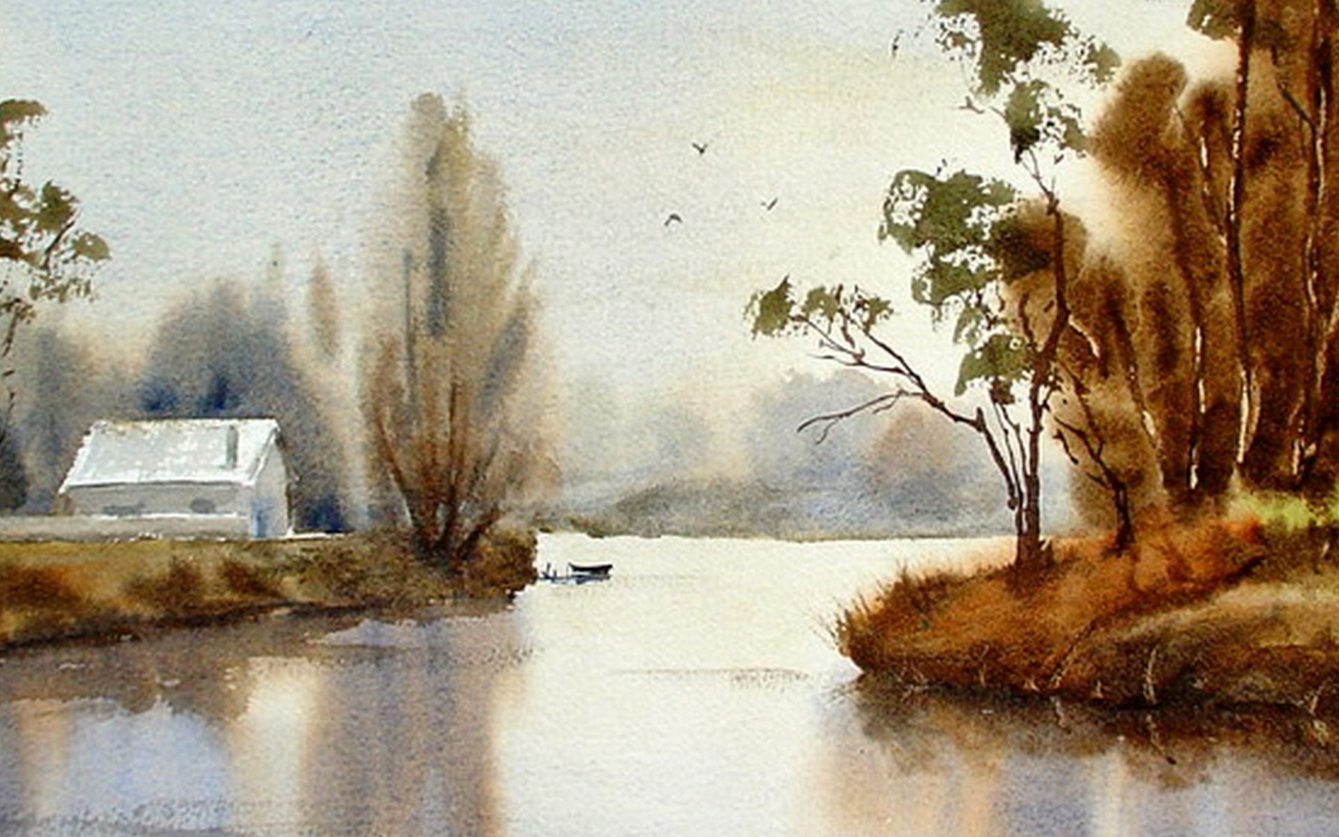 краска, пейзаж, акварель