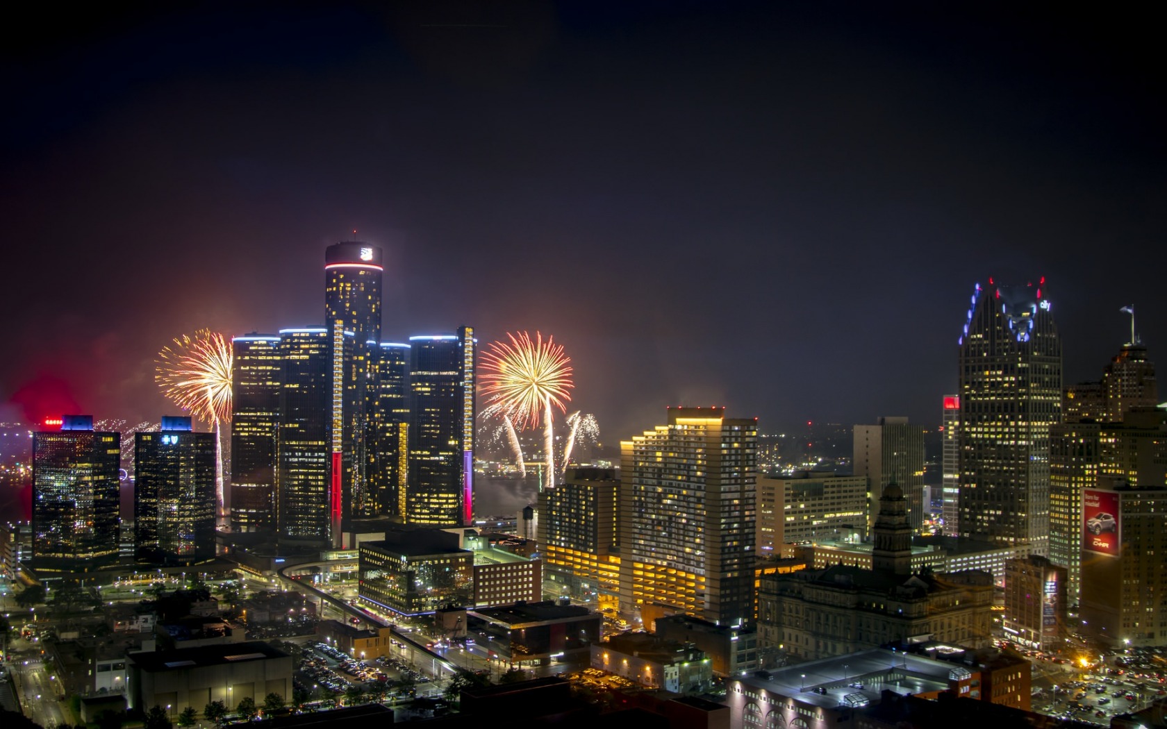 detroit, firework, ночь