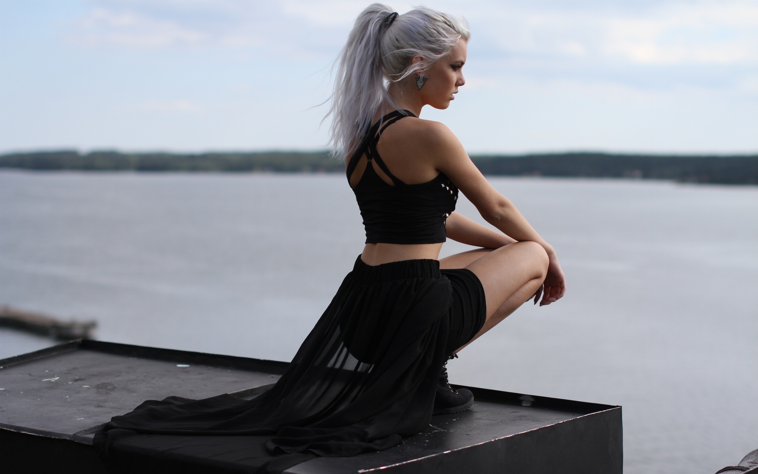 девушка, платье, черном