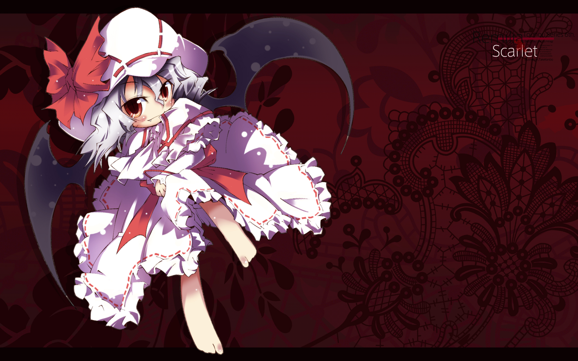 аниме девушка в белом платье с красным луком и розовой шляпой