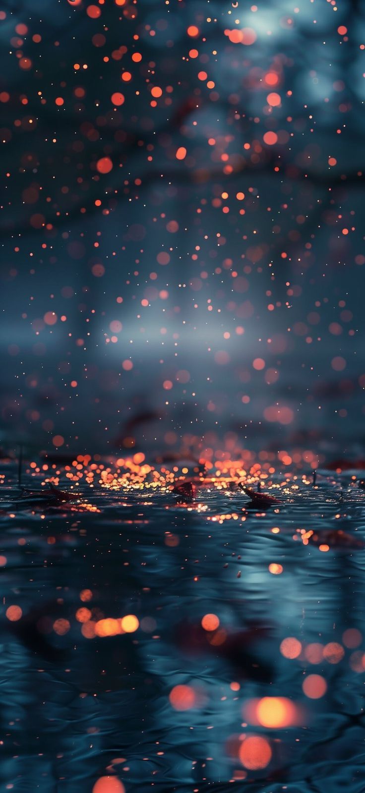 закрытие размытой фотографии темно-синего фона с оранжевыми огнями