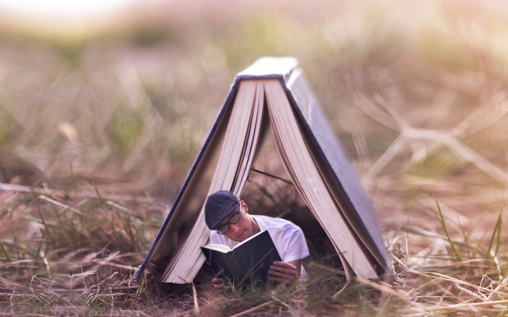 книги, парень, листва