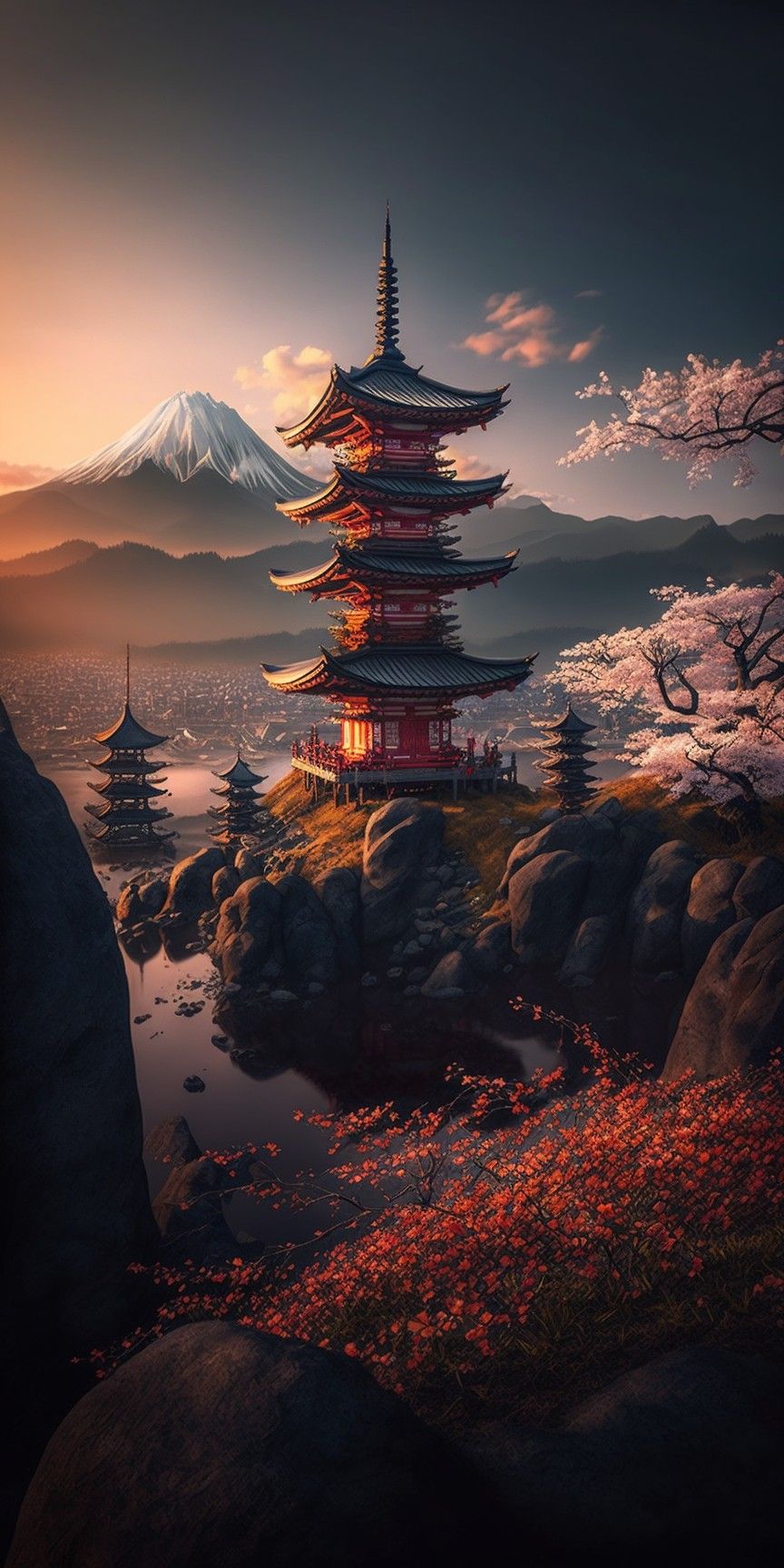 закрытие пагоды с горой на заднем плане