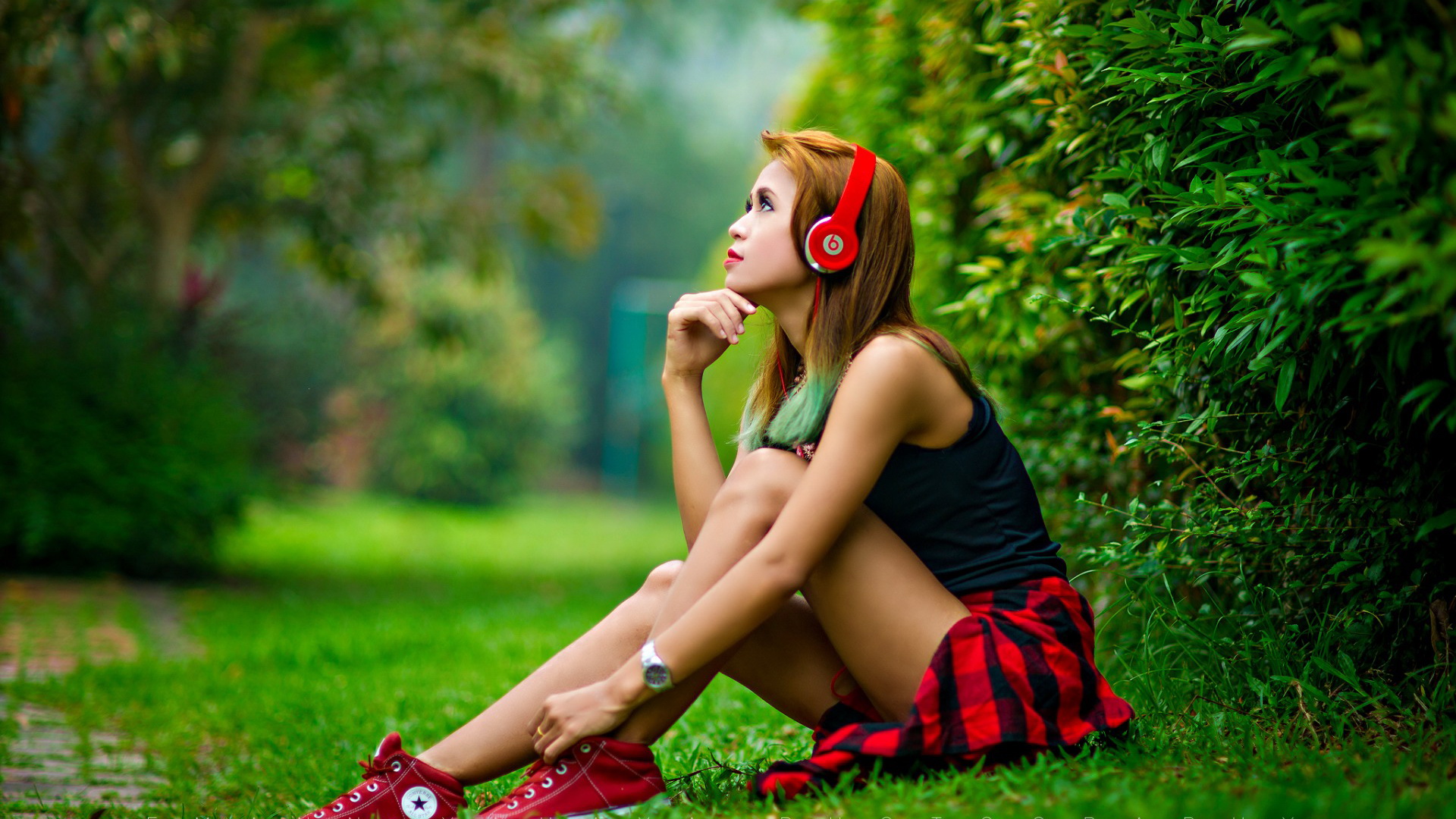наушник, девушка, музыка