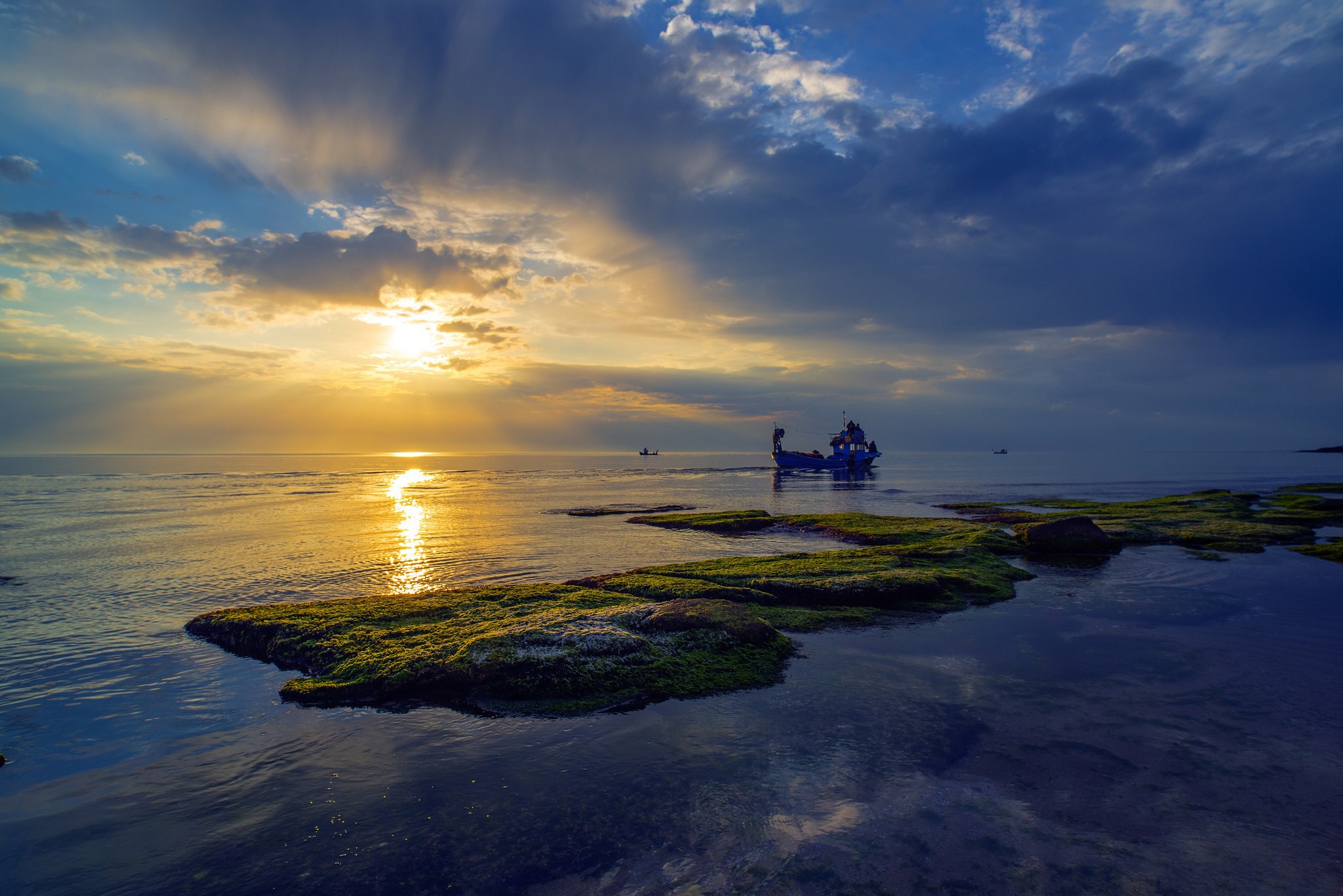 пляж, закат, фото