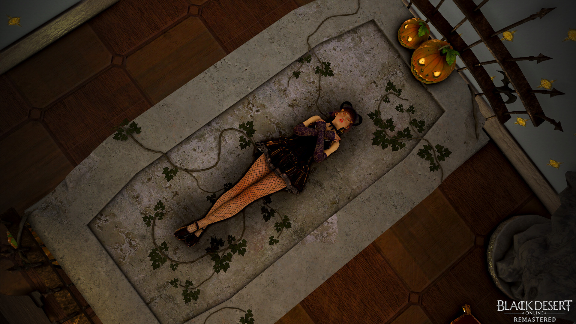 есть женщина, лежащая на ковре с плющом на нем