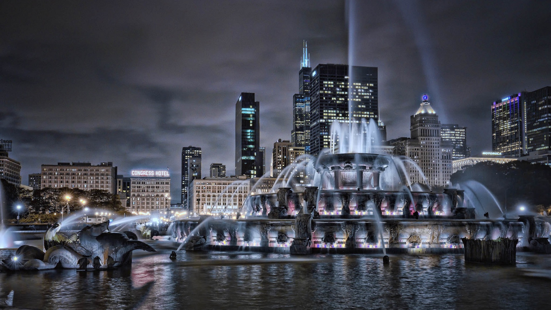 chicago, fountain, город