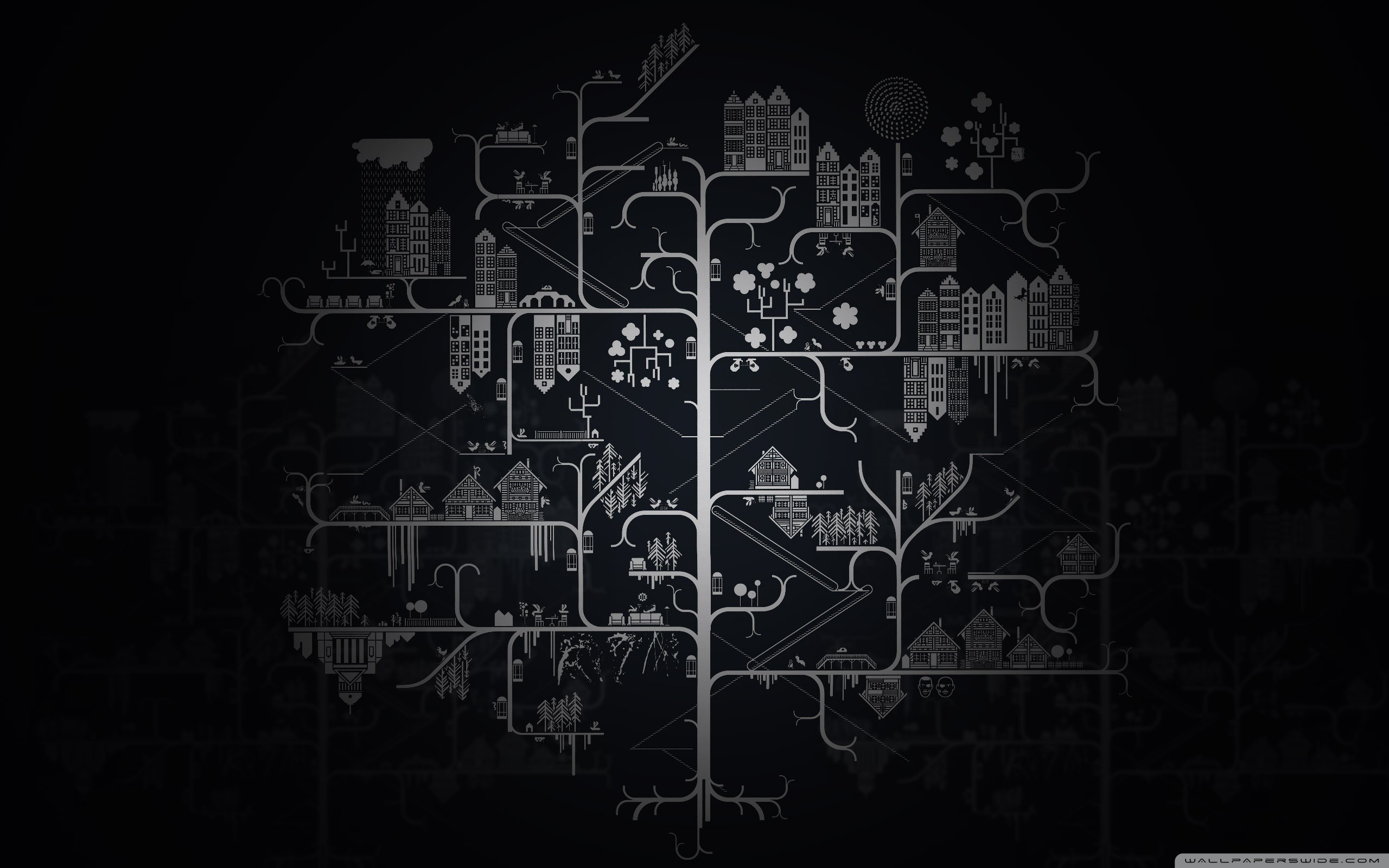 рисунок, город, дерево