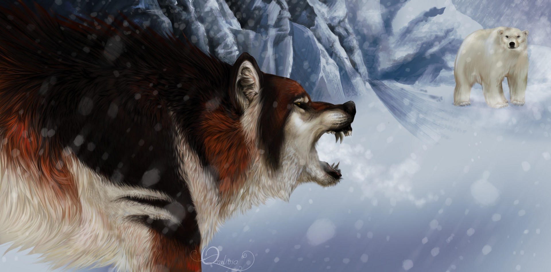 Волк во льдах живопись
