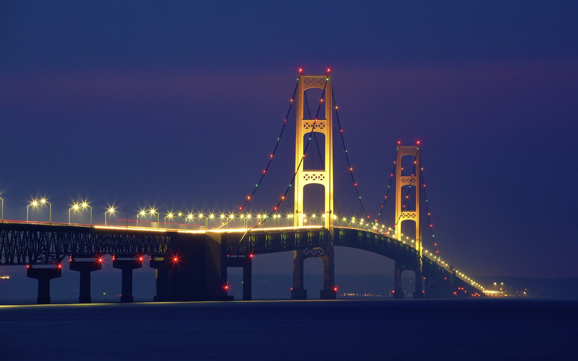 mackinac, мост, ночь