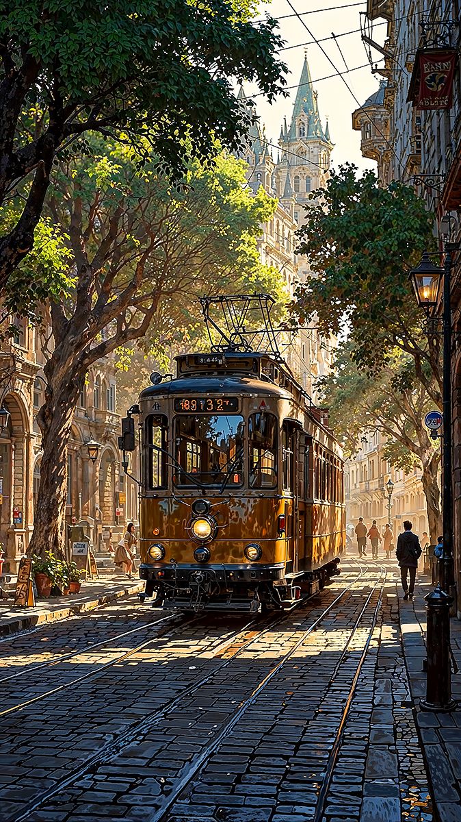 женщина троллейбус на городской улице с людьми, идущими по тротуару