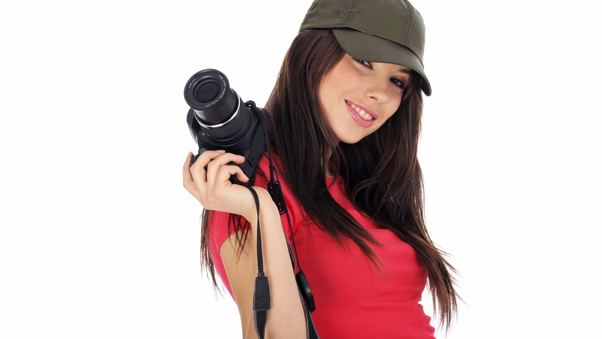 девушка, фотоаппаратом, красивая