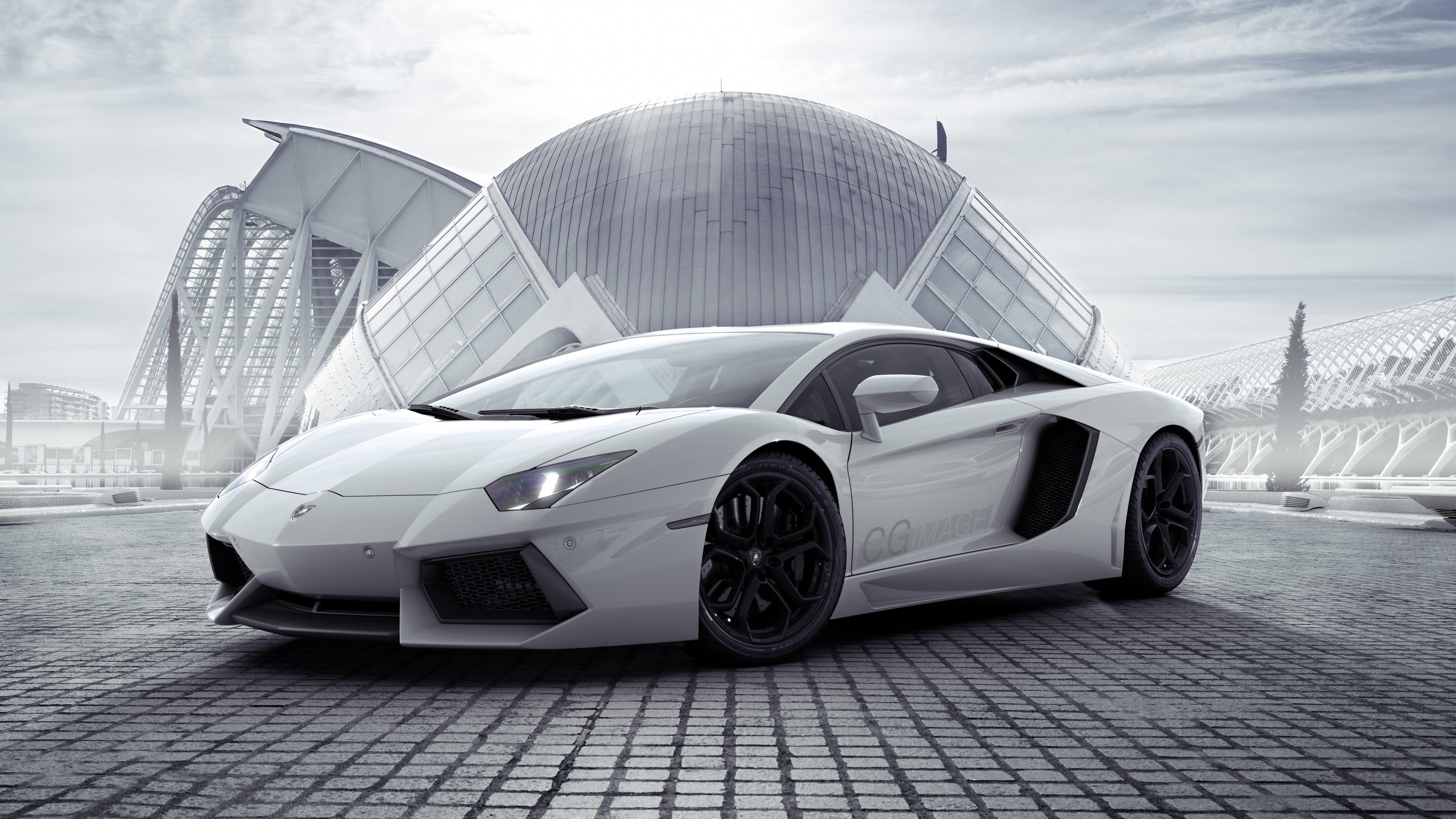 автомобиль, aventador, белый