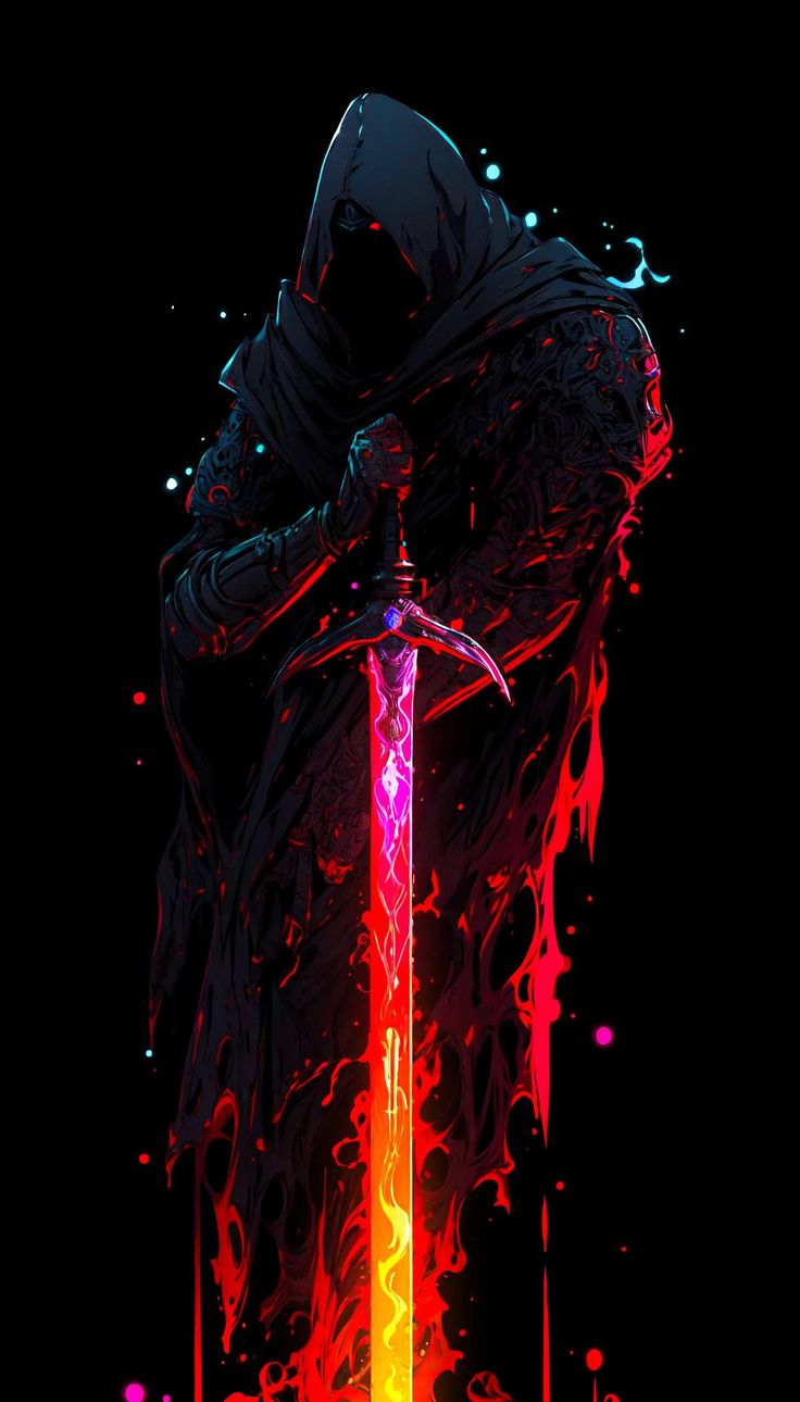 темный рыцарь со светящимся мечом в руке